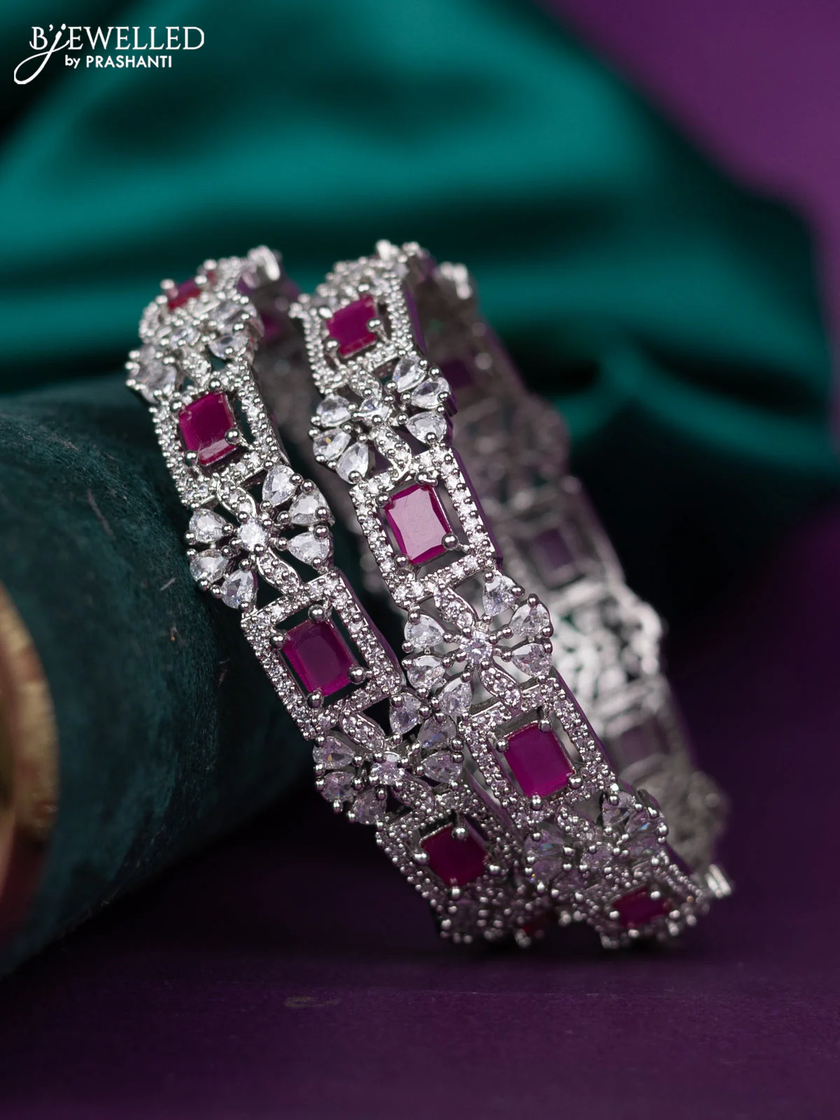 zircon bangle with ruby and cz stones