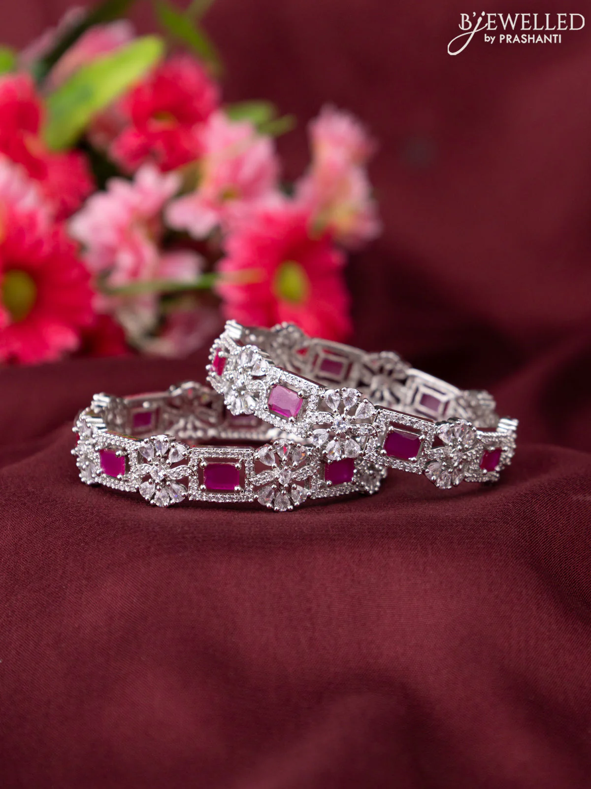 Zircon bangle with ruby stones