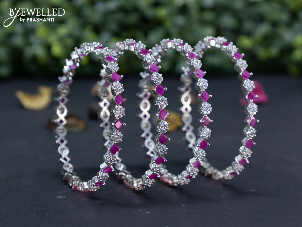 Zircon bangles floral design with ruby and cz stones - Image 2