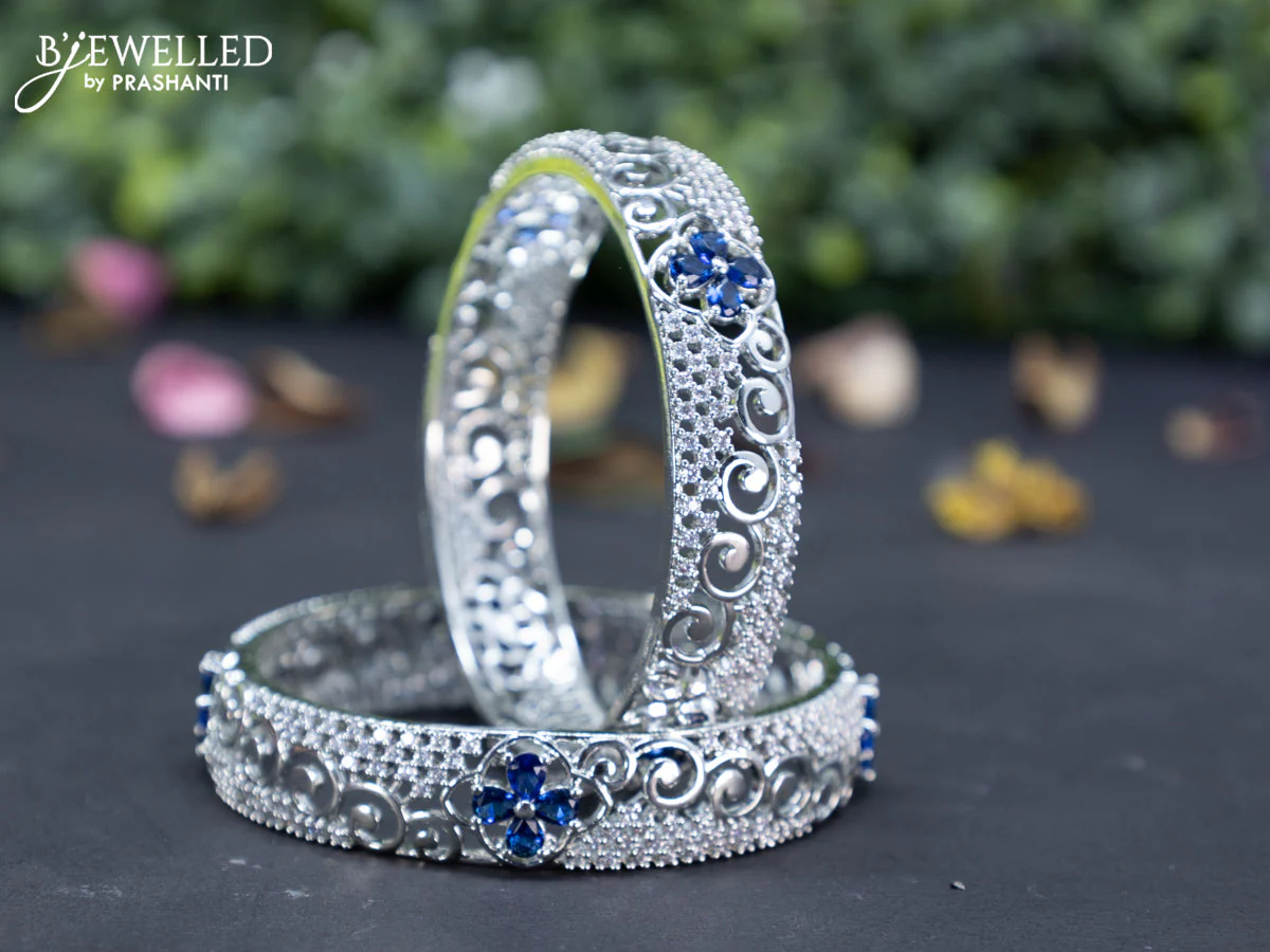 Zircon bangles floral design with saphhire and cz stones - Image 2