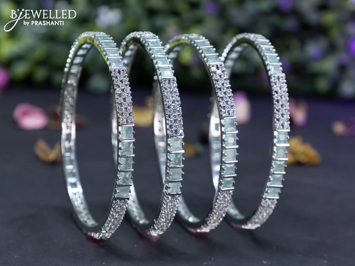 Zircon bangles with mint green and cz stones - Image 2