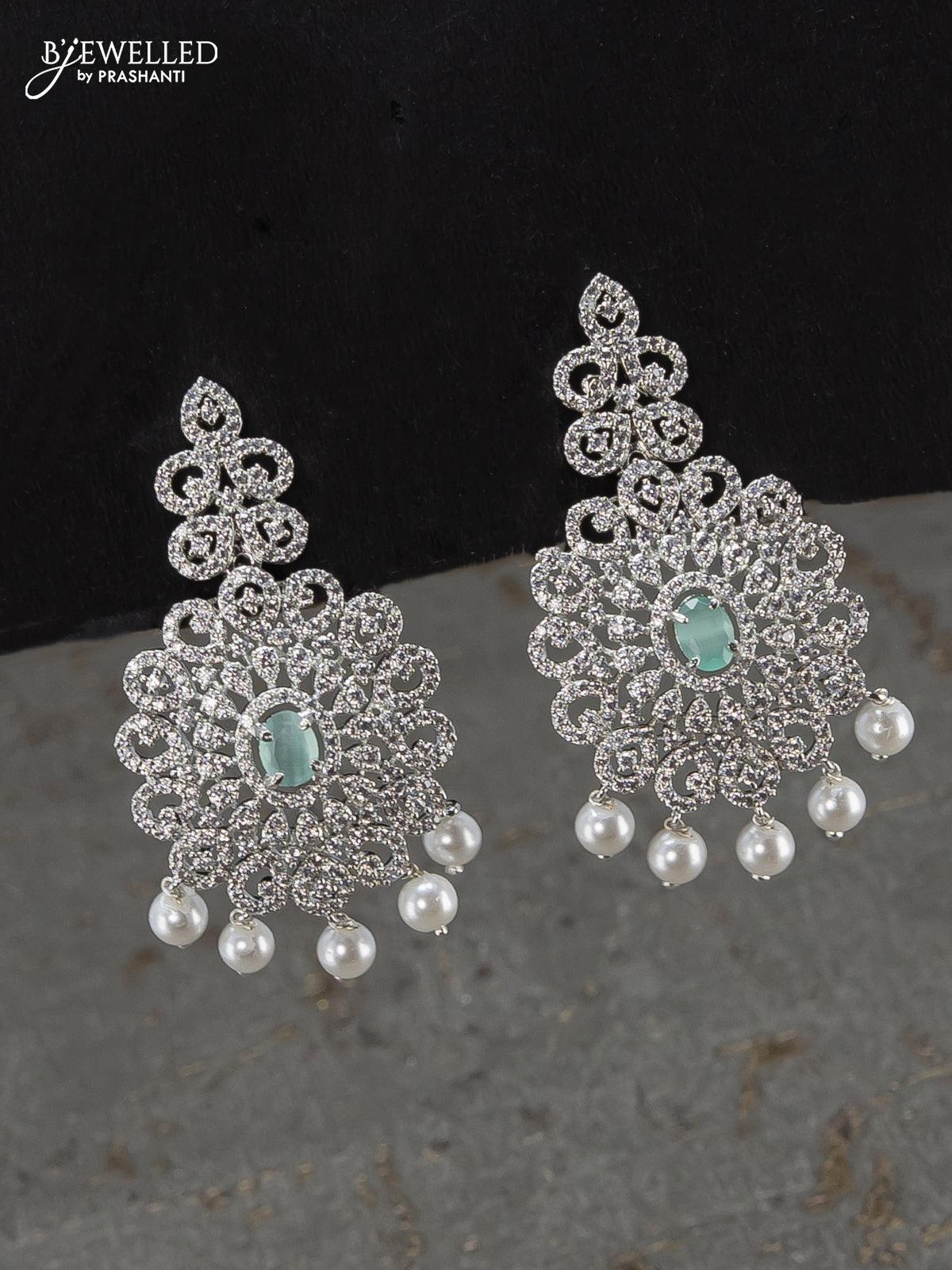 Zircon choker mint green and cz stones with pearl hangings - Image 2