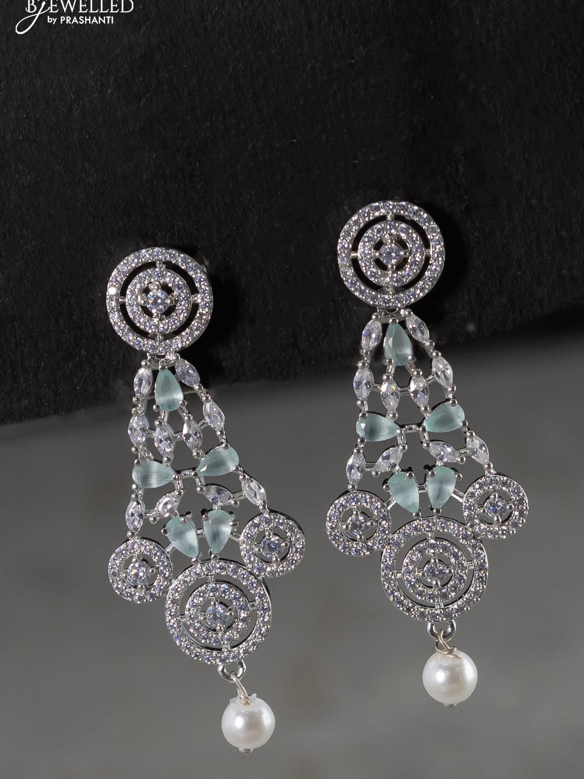 Zircon choker floral design mint green and cz stones with pearl hangings - Image 2