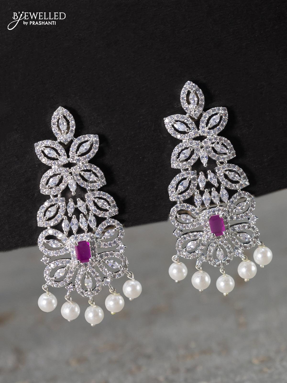 Zircon choker floral design with ruby & cz stones and pearl hangings - Image 2