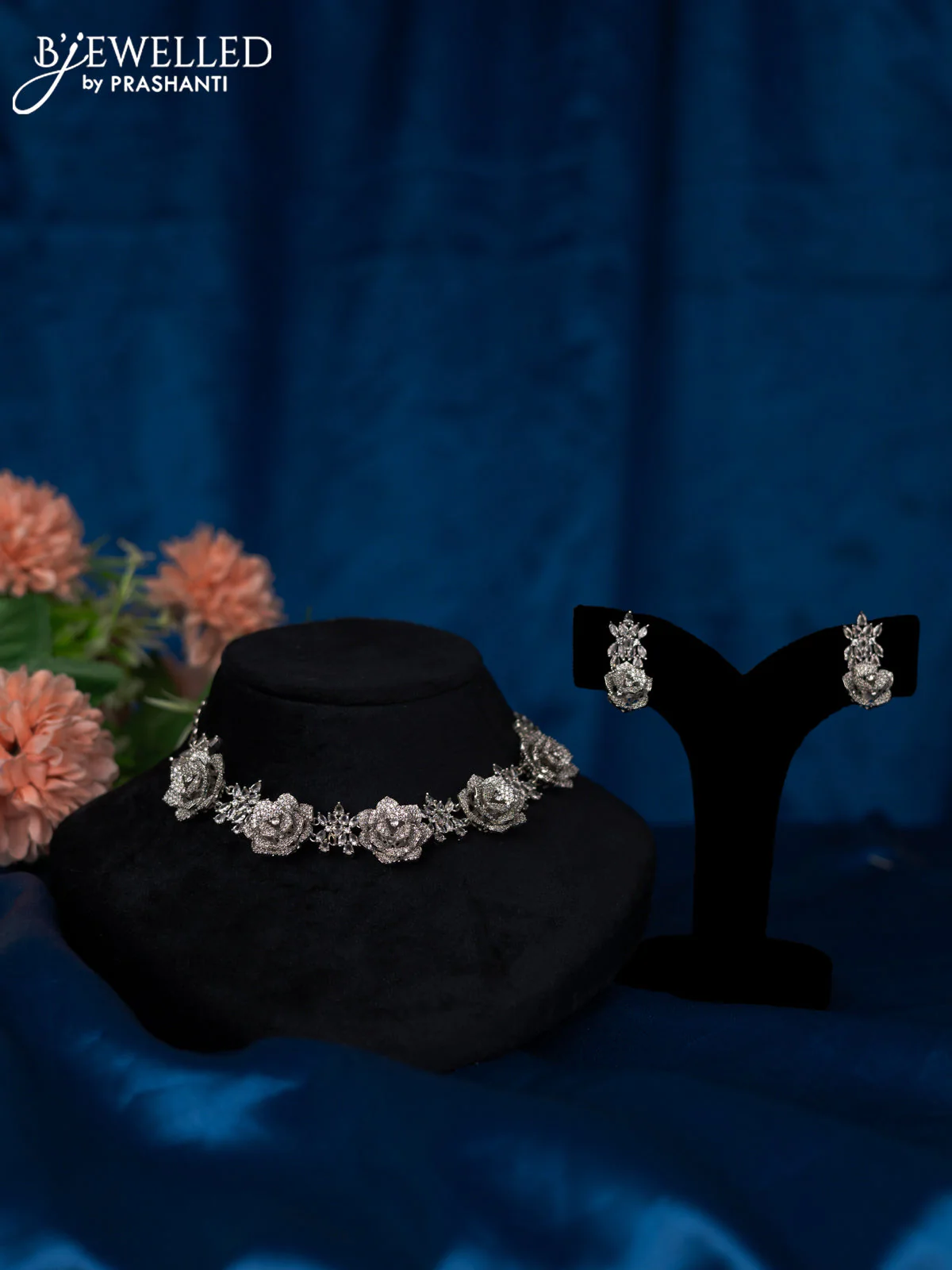 Zircon choker floral design with cz stones