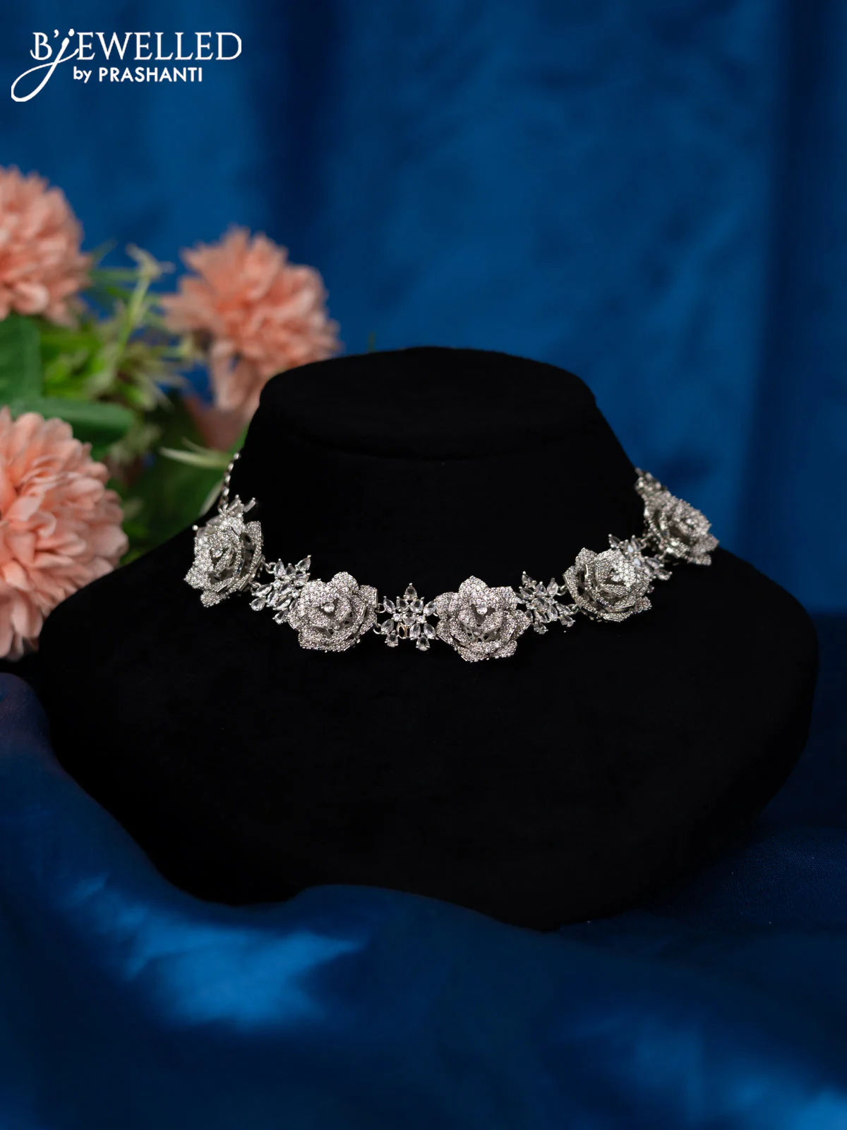 Zircon choker floral design with cz stones - Image 2