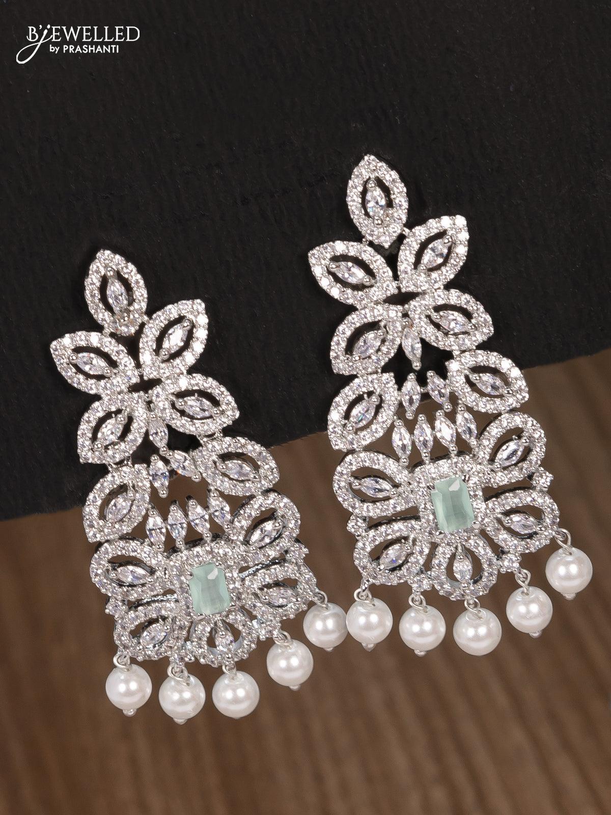 Zircon choker mint green and cz stones with pearl hangings - Image 2