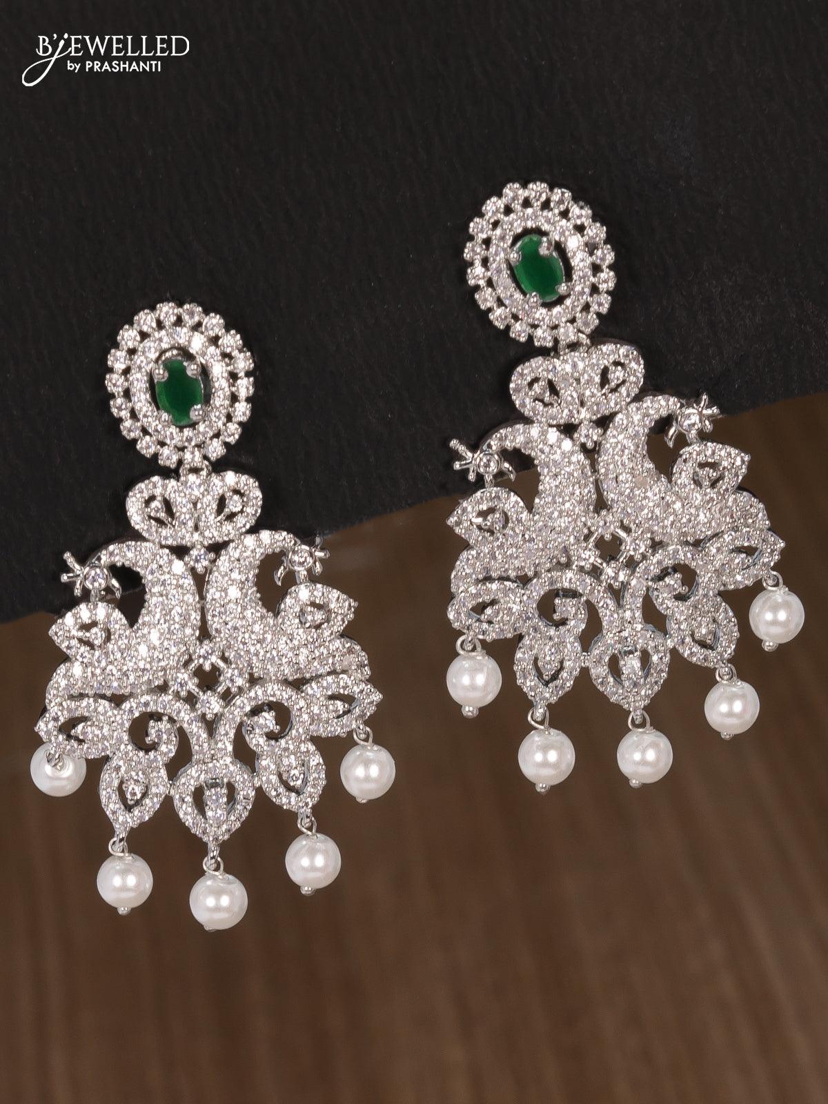 Zircon choker peacock design emerald and cz stones with pearl hangings - Image 2