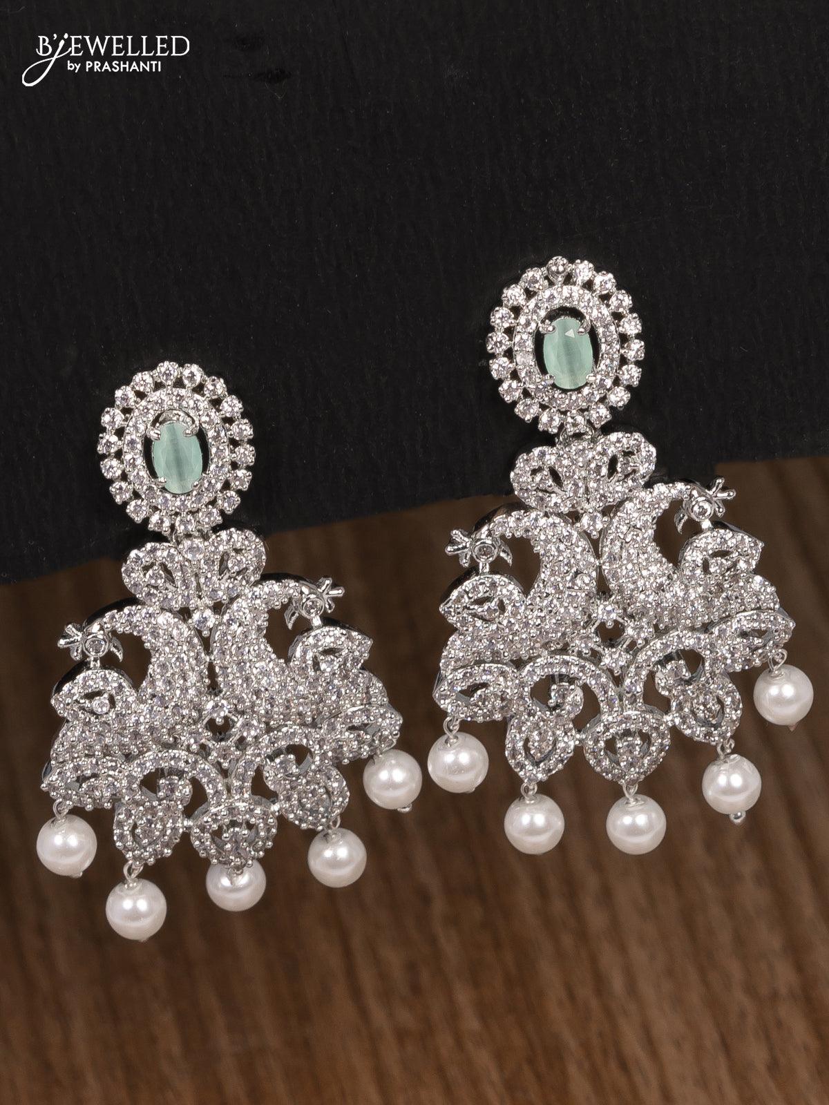 Zircon choker peacock design mint green and cz stones with pearl hangings - Image 2