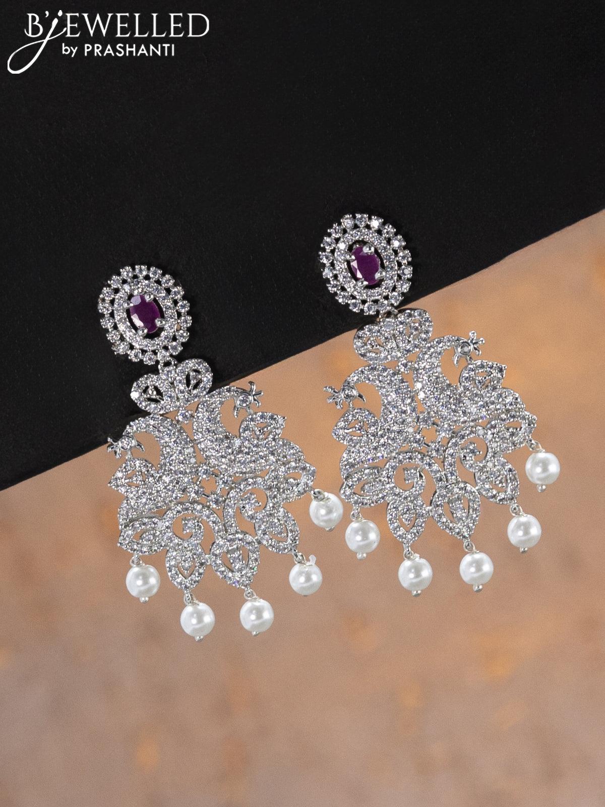 Zircon choker peacock design with ruby & cz stones and pearl hangings - Image 2