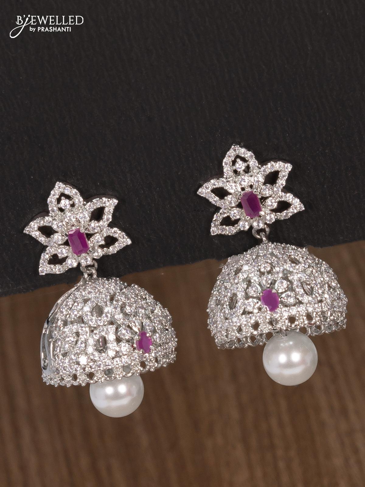 Zircon choker ruby and cz stones with pearl hangings - Image 2