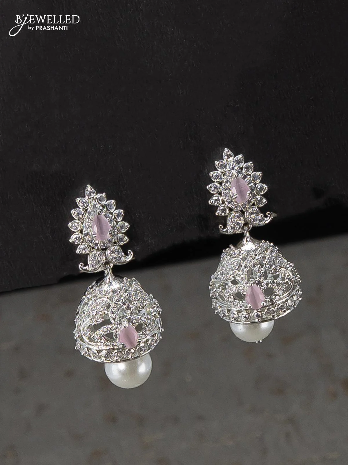 Zircon choker ruby and cz stones with pearl hangings - Image 2