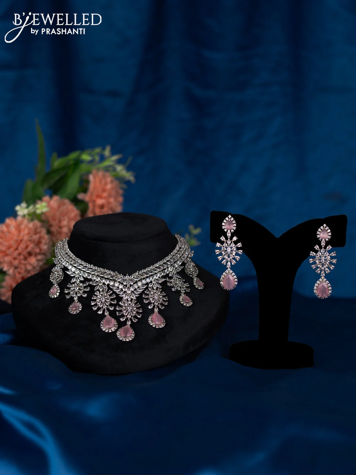 Zircon choker with baby pink and cz stones