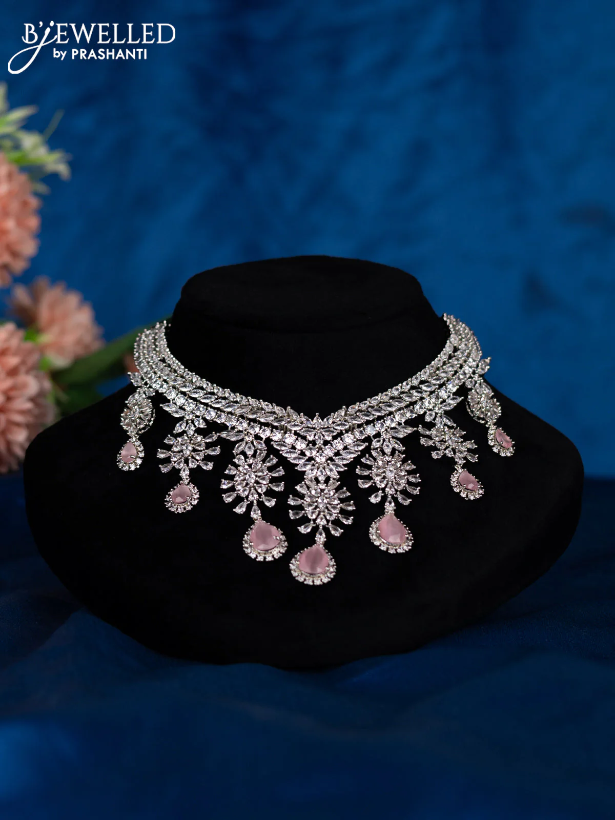 Zircon choker with baby pink and cz stones - Image 2