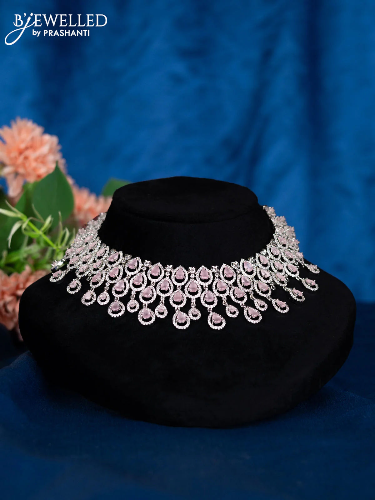 Zircon choker with baby pink and cz stones - Image 2