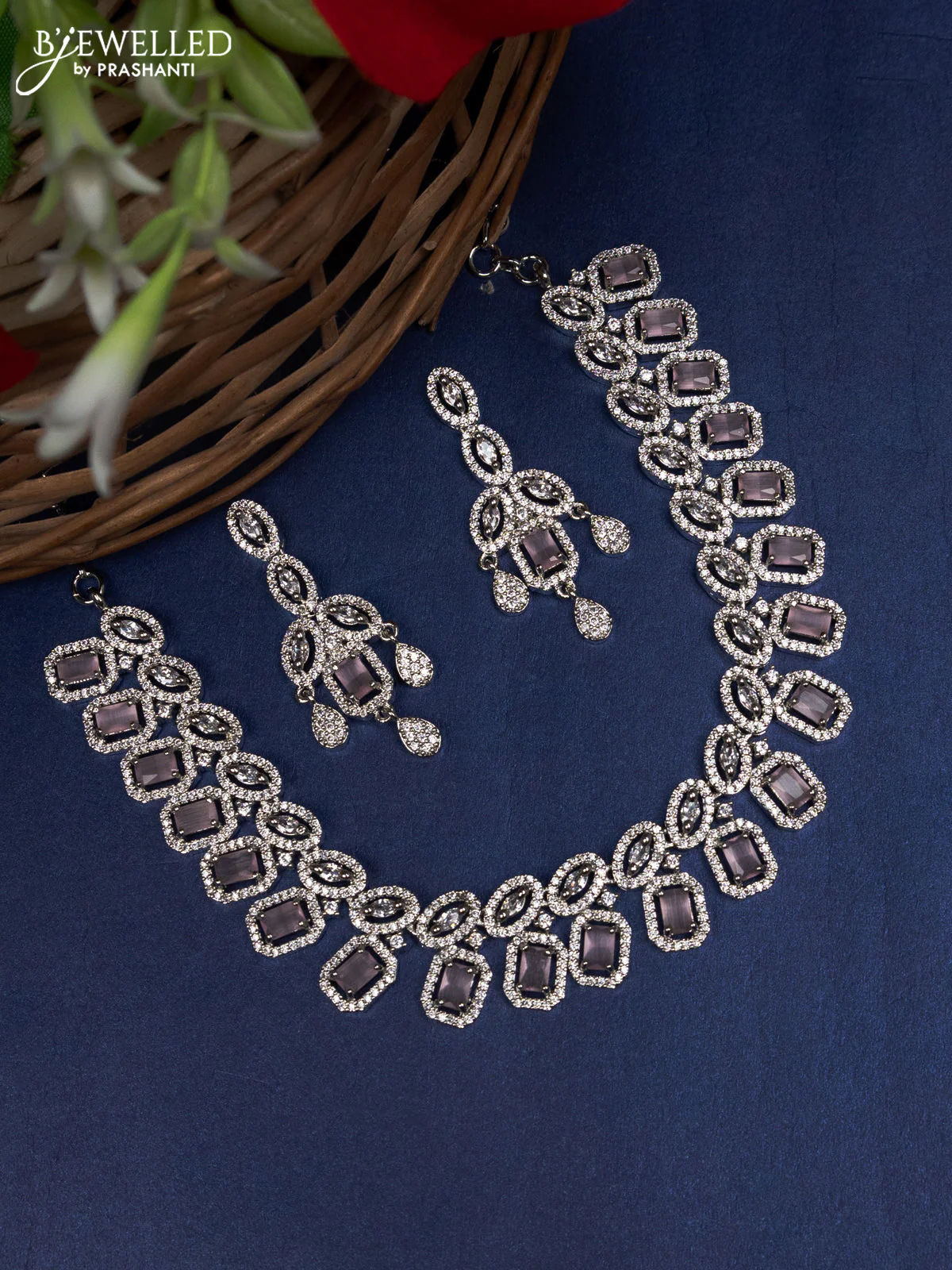 Zircon choker with baby pink and cz stones