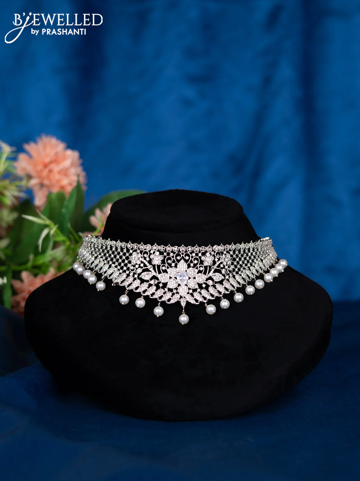 Zircon choker with cz stones and pearl hangings - Image 2