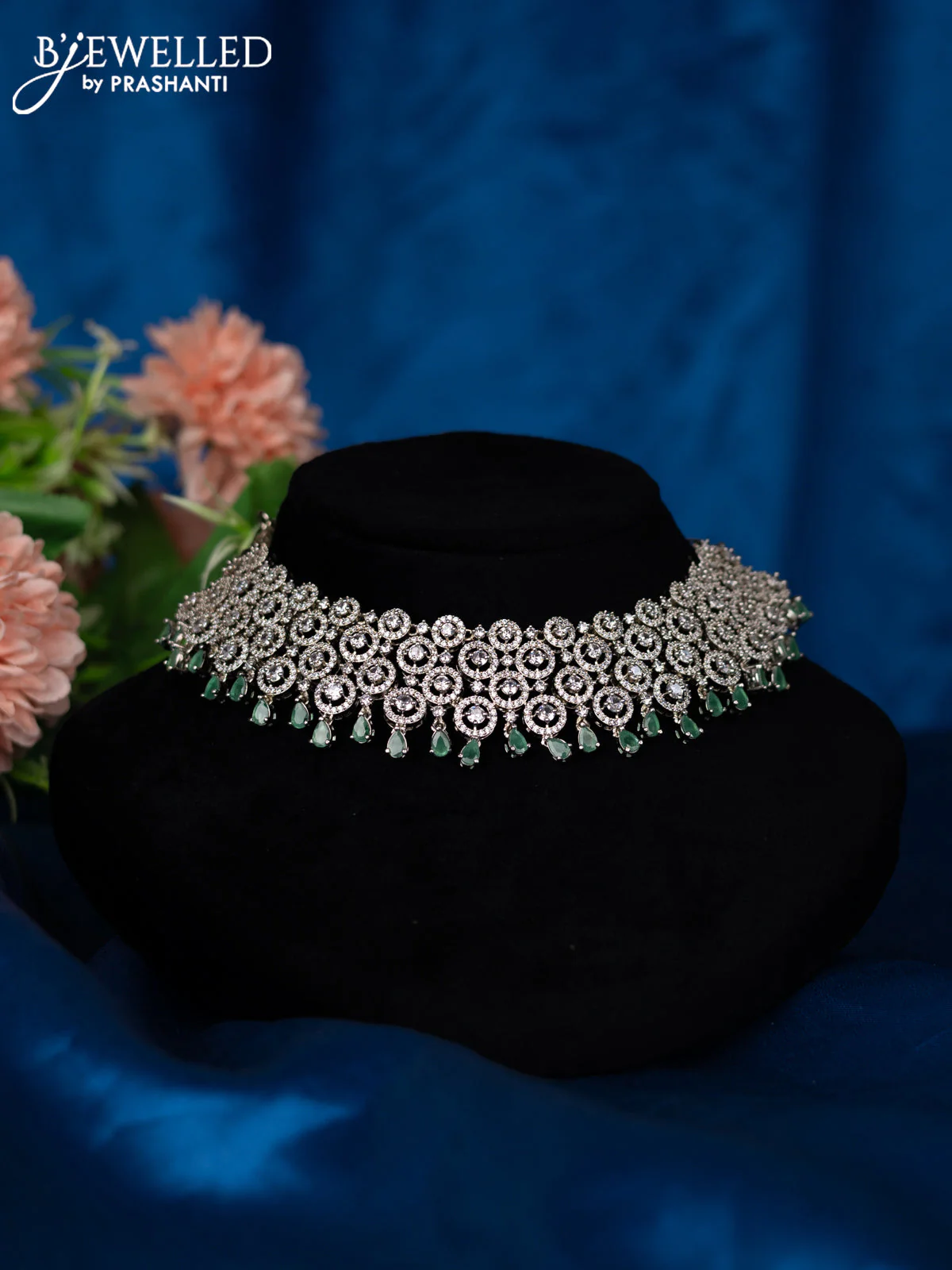 Zircon choker with emerald and cz stones - Image 2