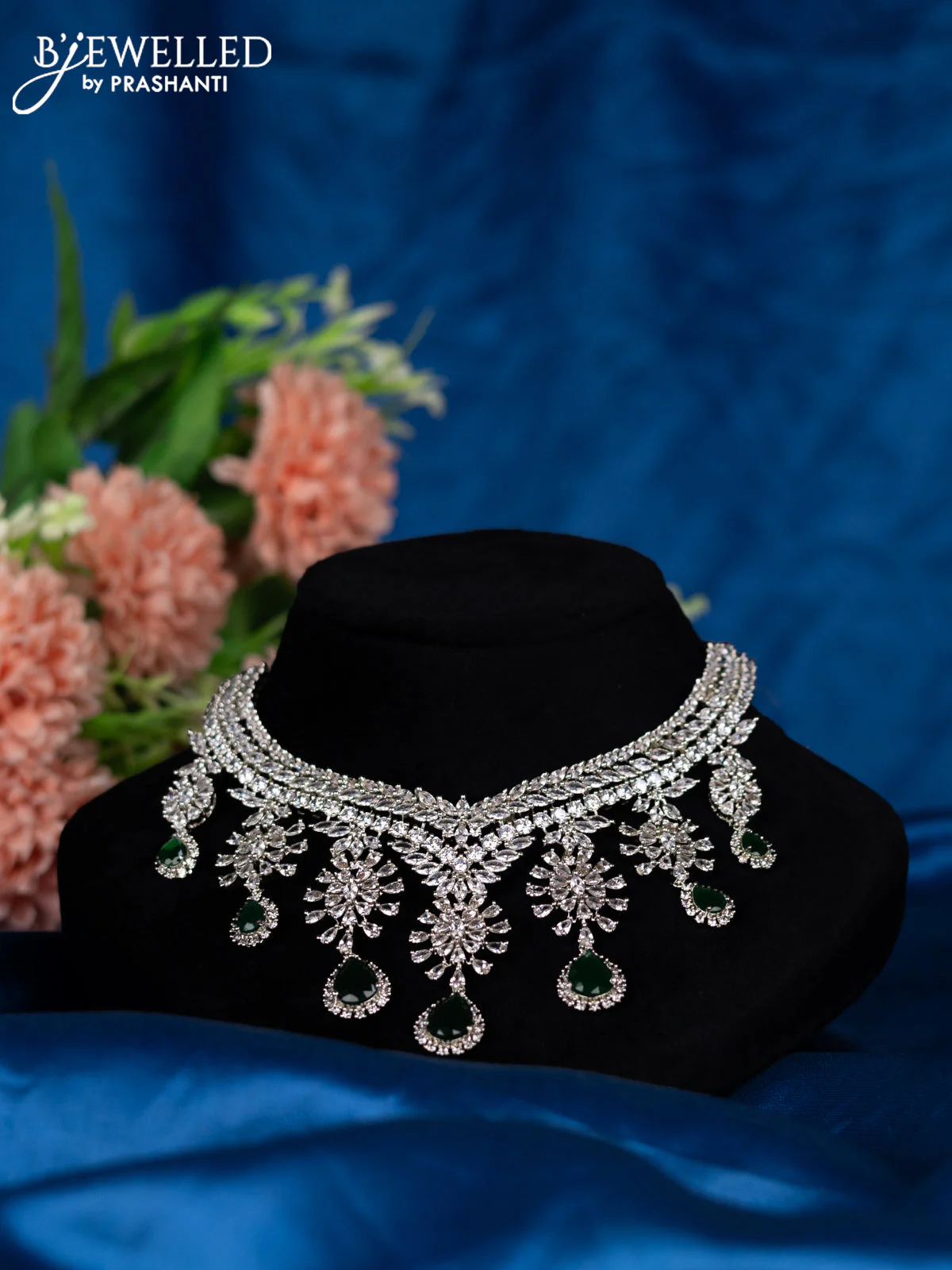 Zircon choker with emerald and cz stones - Image 2