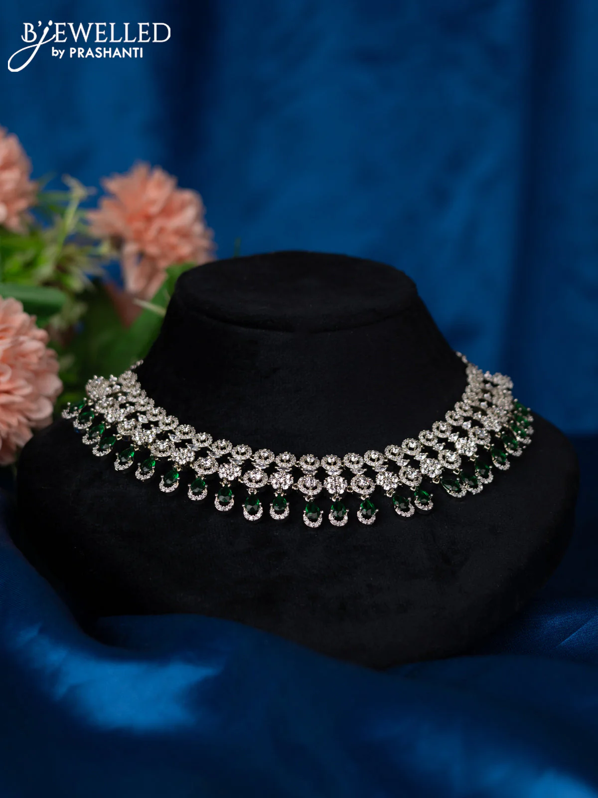 Zircon choker with emerald and cz stones - Image 2