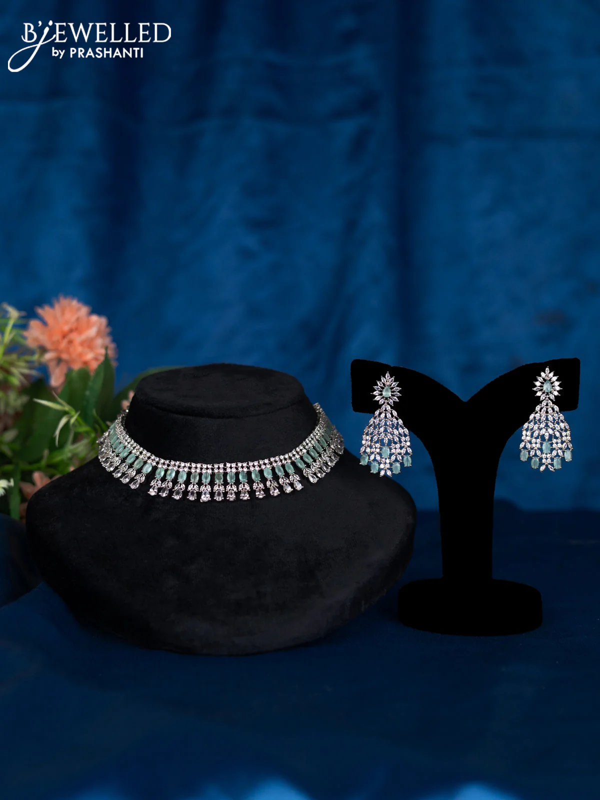 Zircon choker with mint green and cz stones