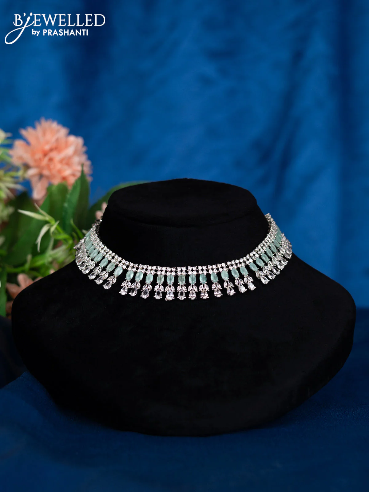 Zircon choker with mint green and cz stones - Image 2