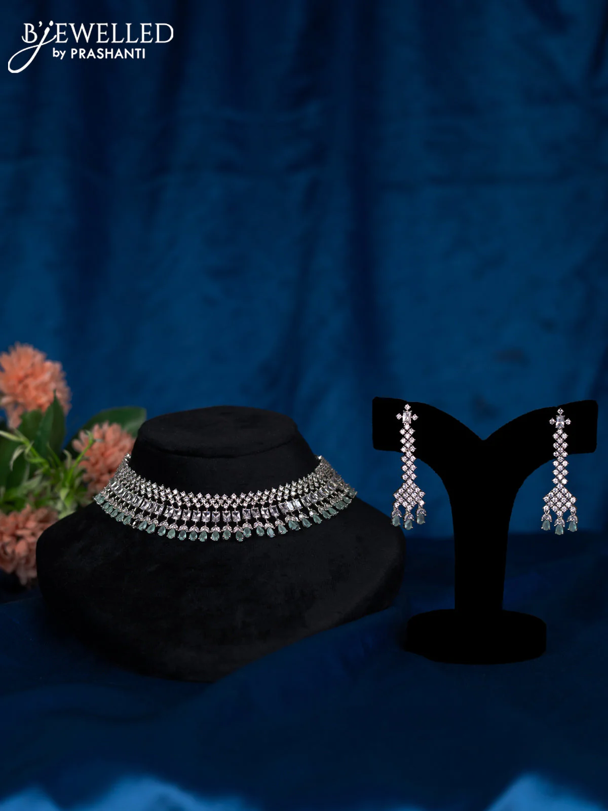 Zircon choker with mint green and cz stones