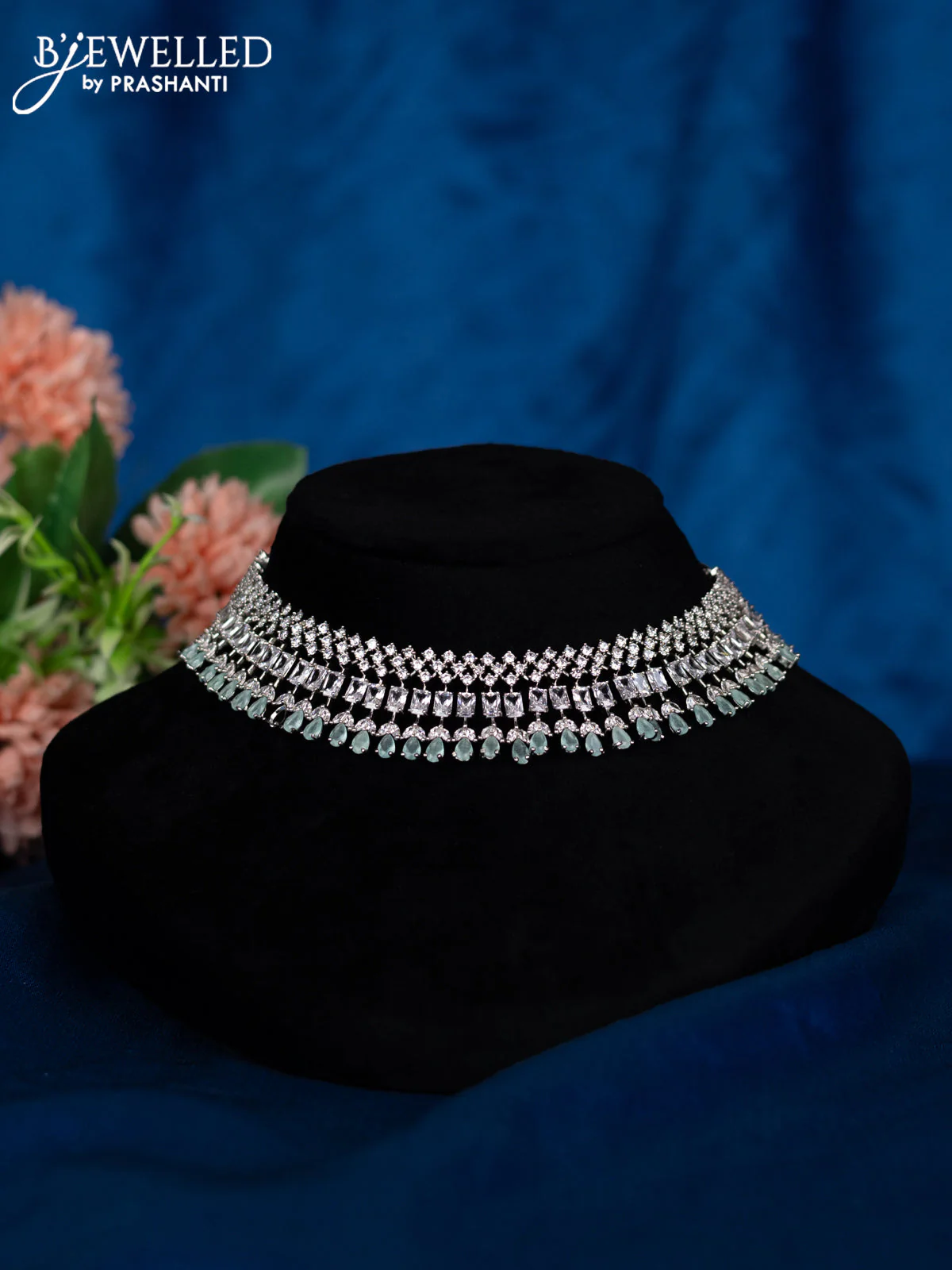 Zircon choker with mint green and cz stones - Image 2