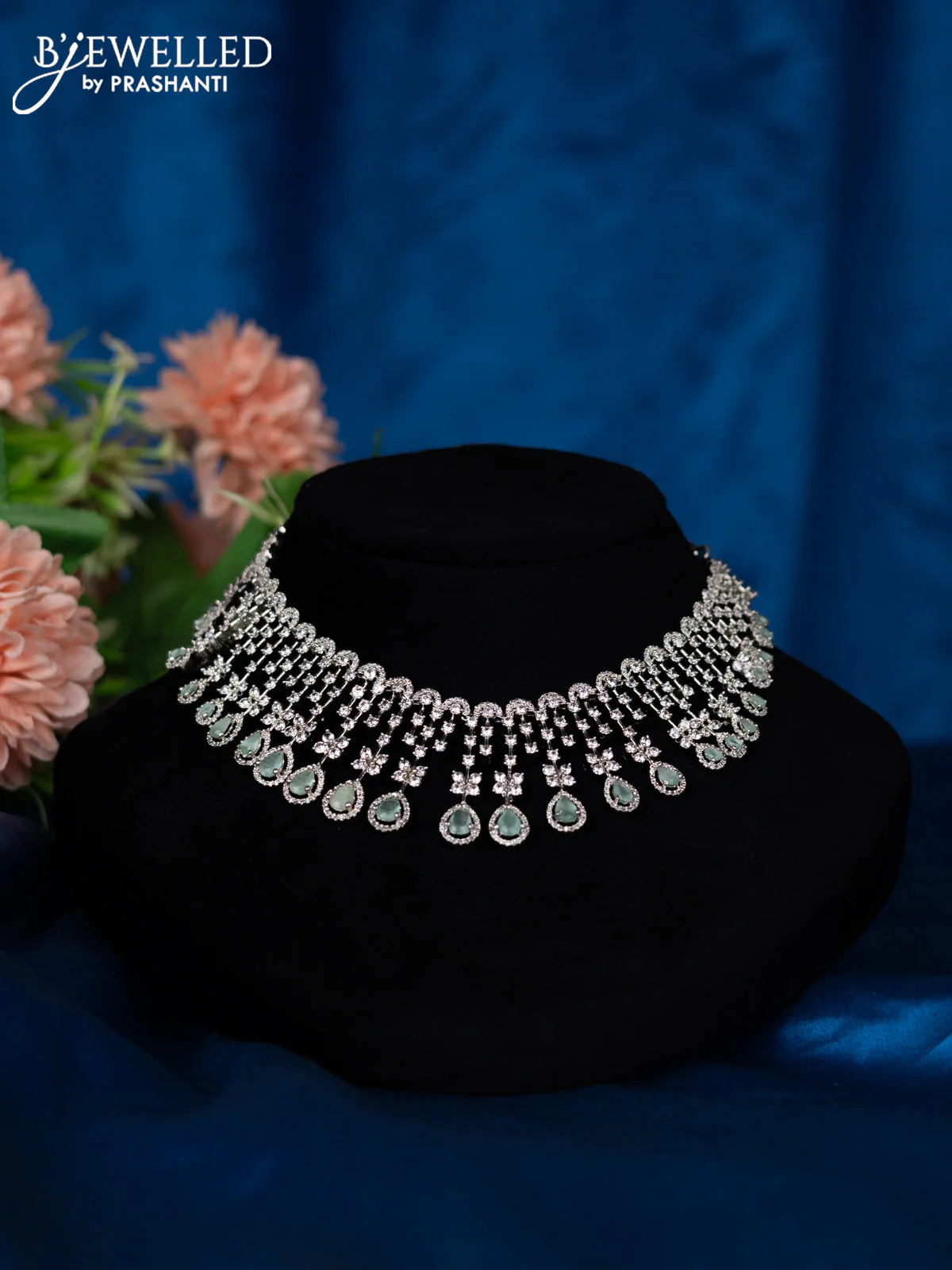 Zircon choker with mint green and cz stones - Image 2