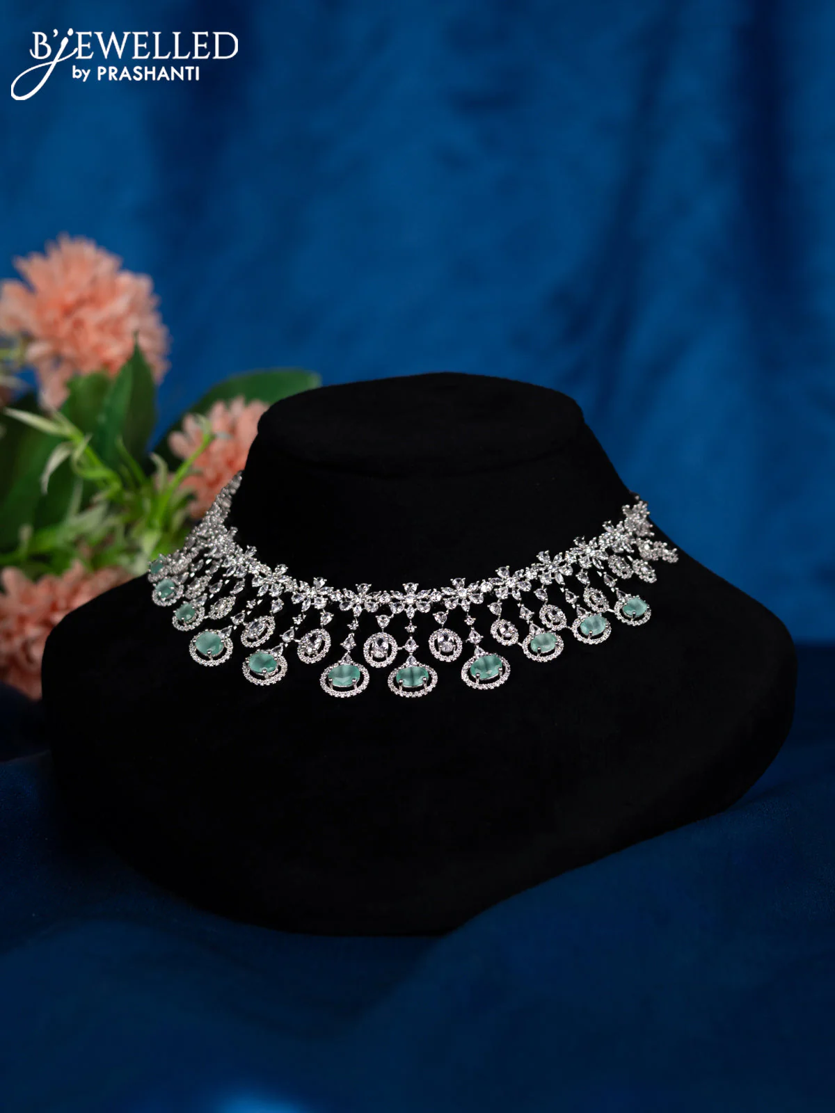 Zircon choker with mint green and cz stones - Image 2