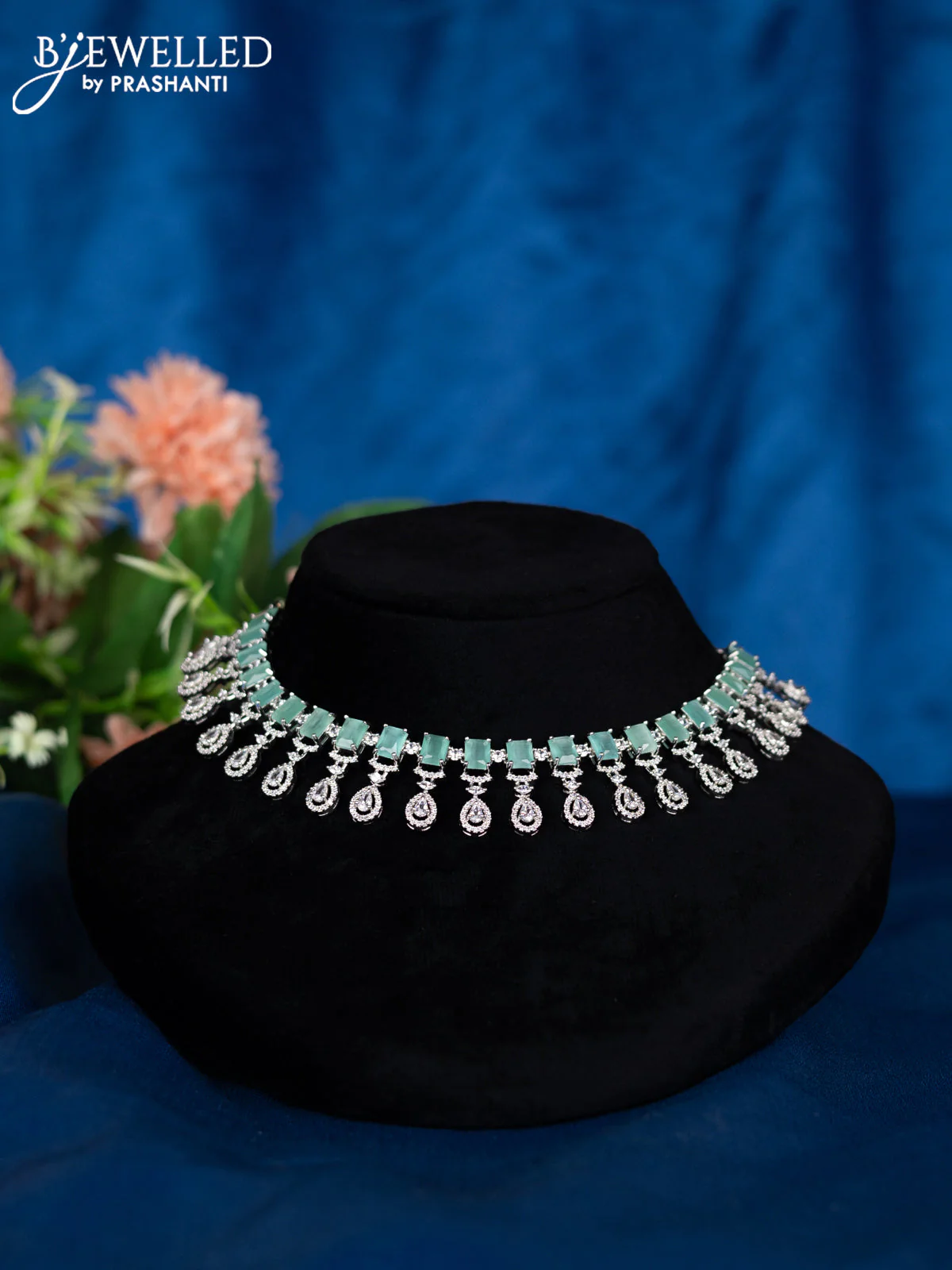 Zircon choker with mint green and cz stones - Image 2