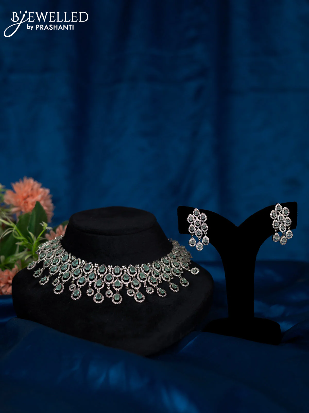 Zircon choker with mint green and cz stones