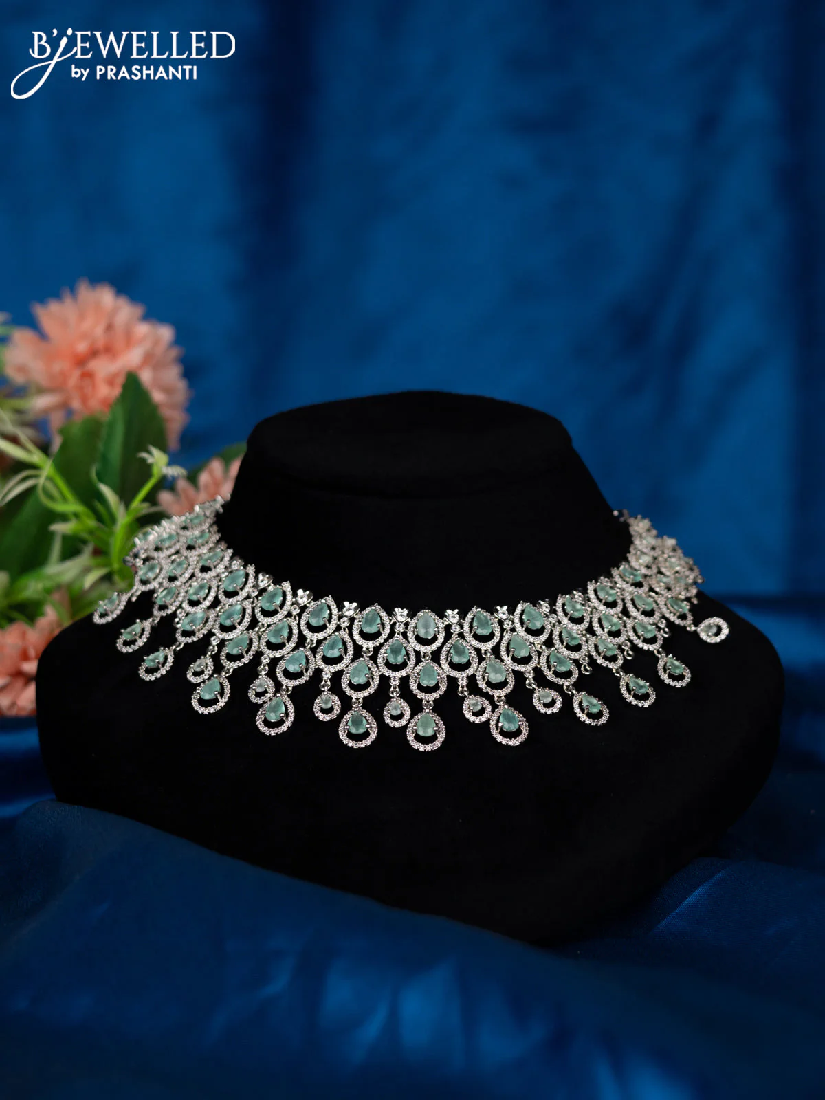 Zircon choker with mint green and cz stones - Image 2