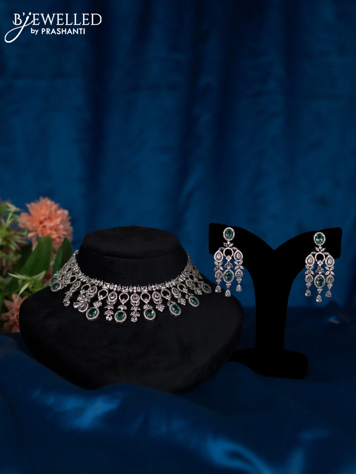 Zircon choker with mint green and cz stones