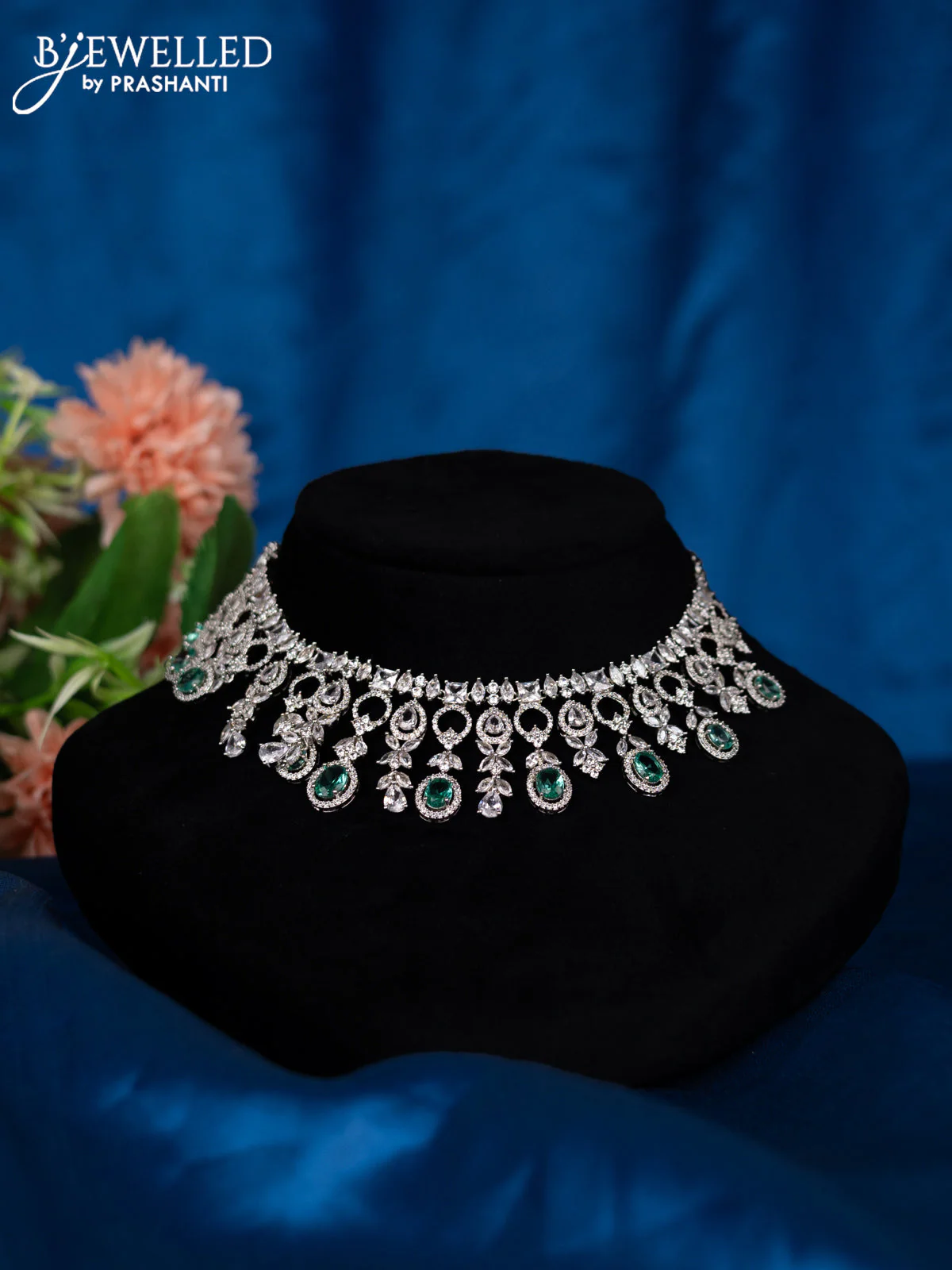 Zircon choker with mint green and cz stones - Image 2