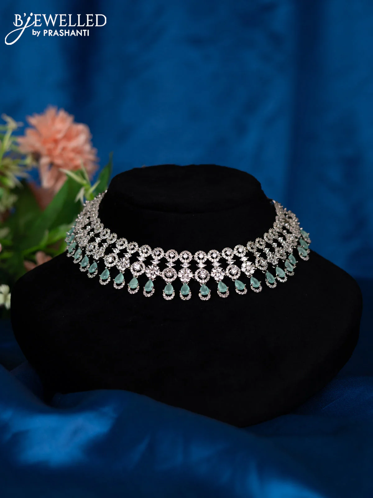 Zircon choker with mint green and cz stones - Image 2