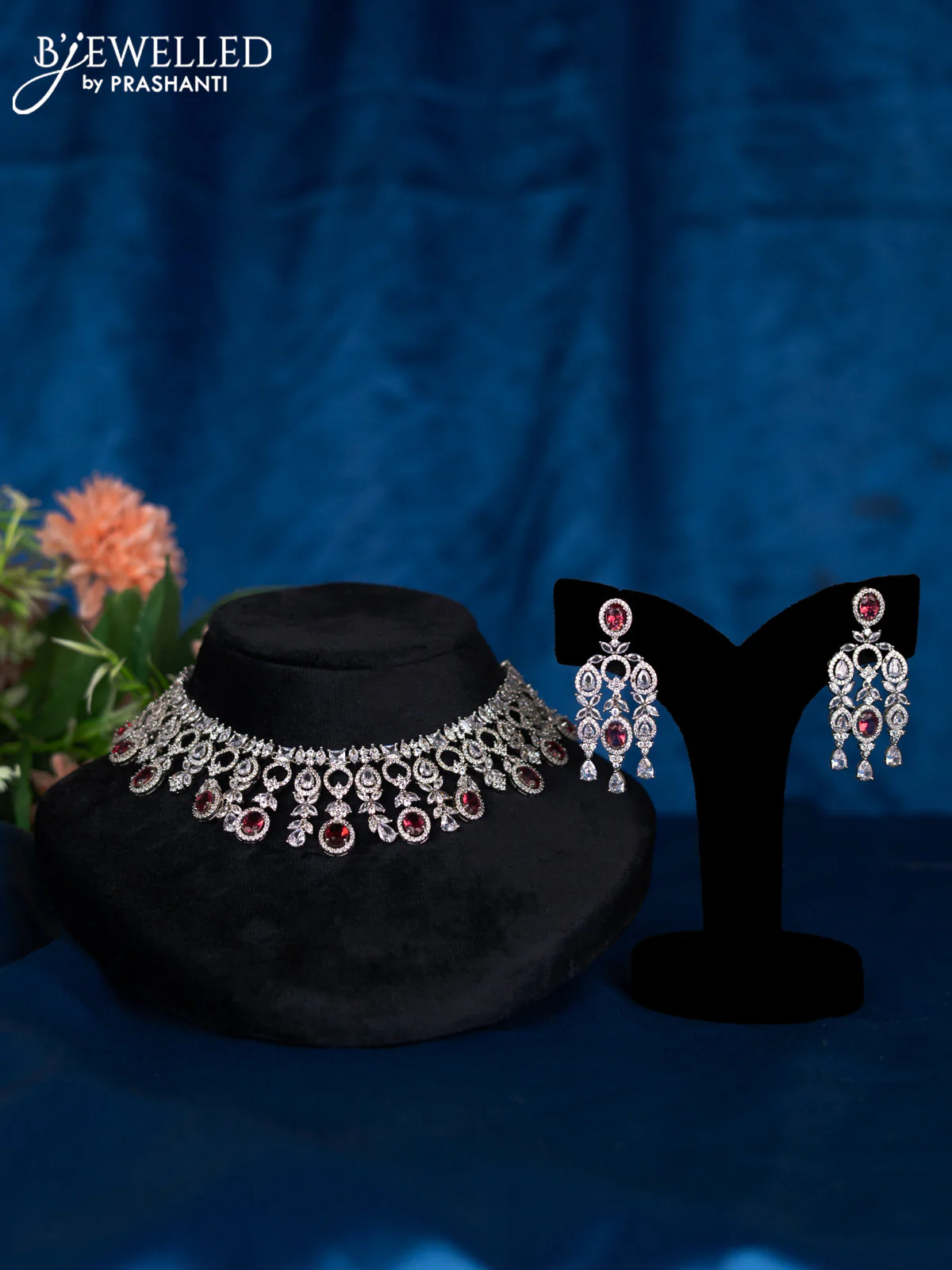 Zircon choker with ruby and cz stones