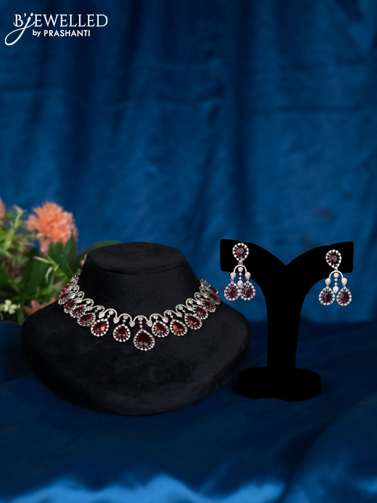 Zircon choker with ruby and cz stones