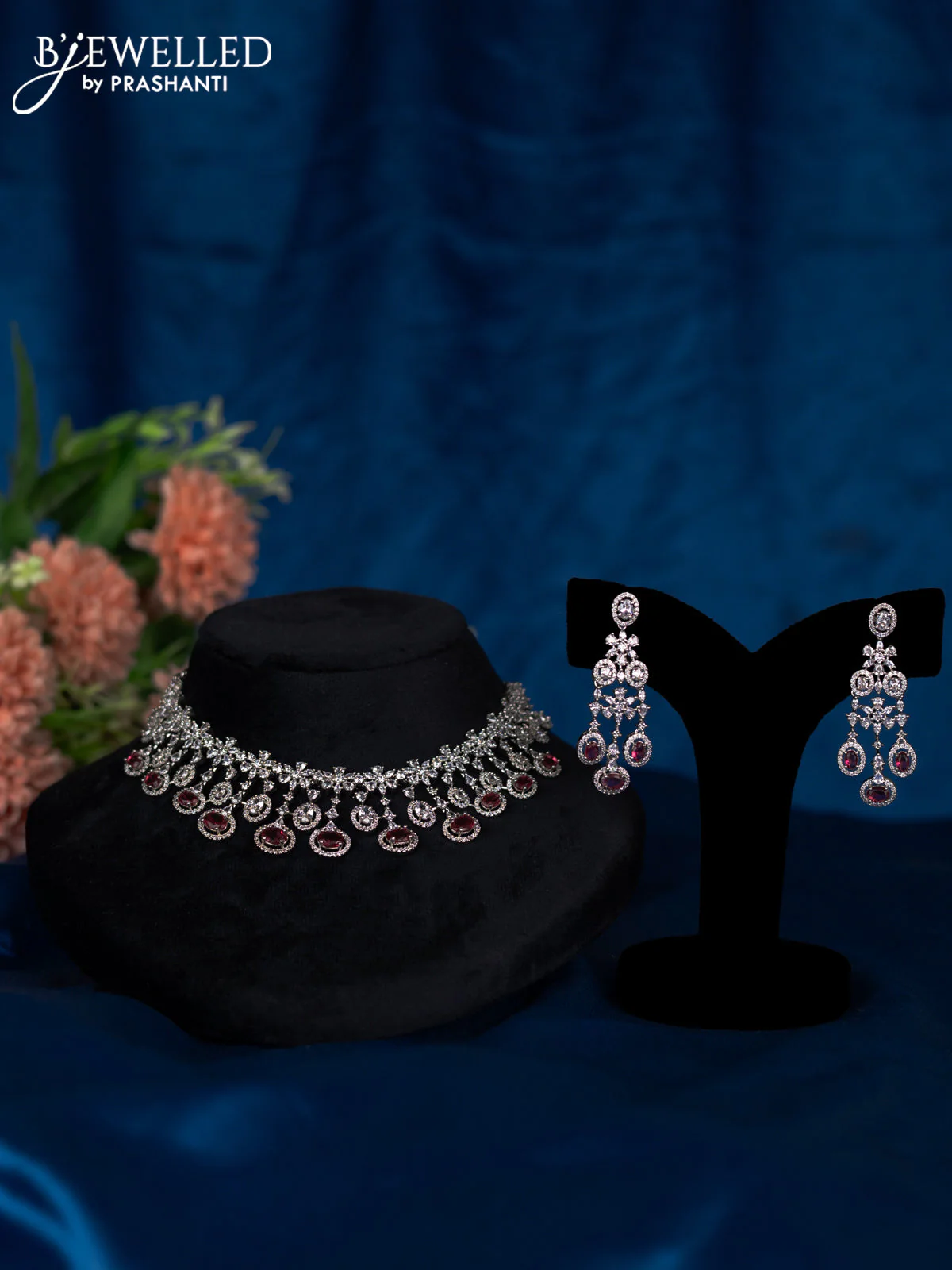 Zircon choker with ruby and cz stones