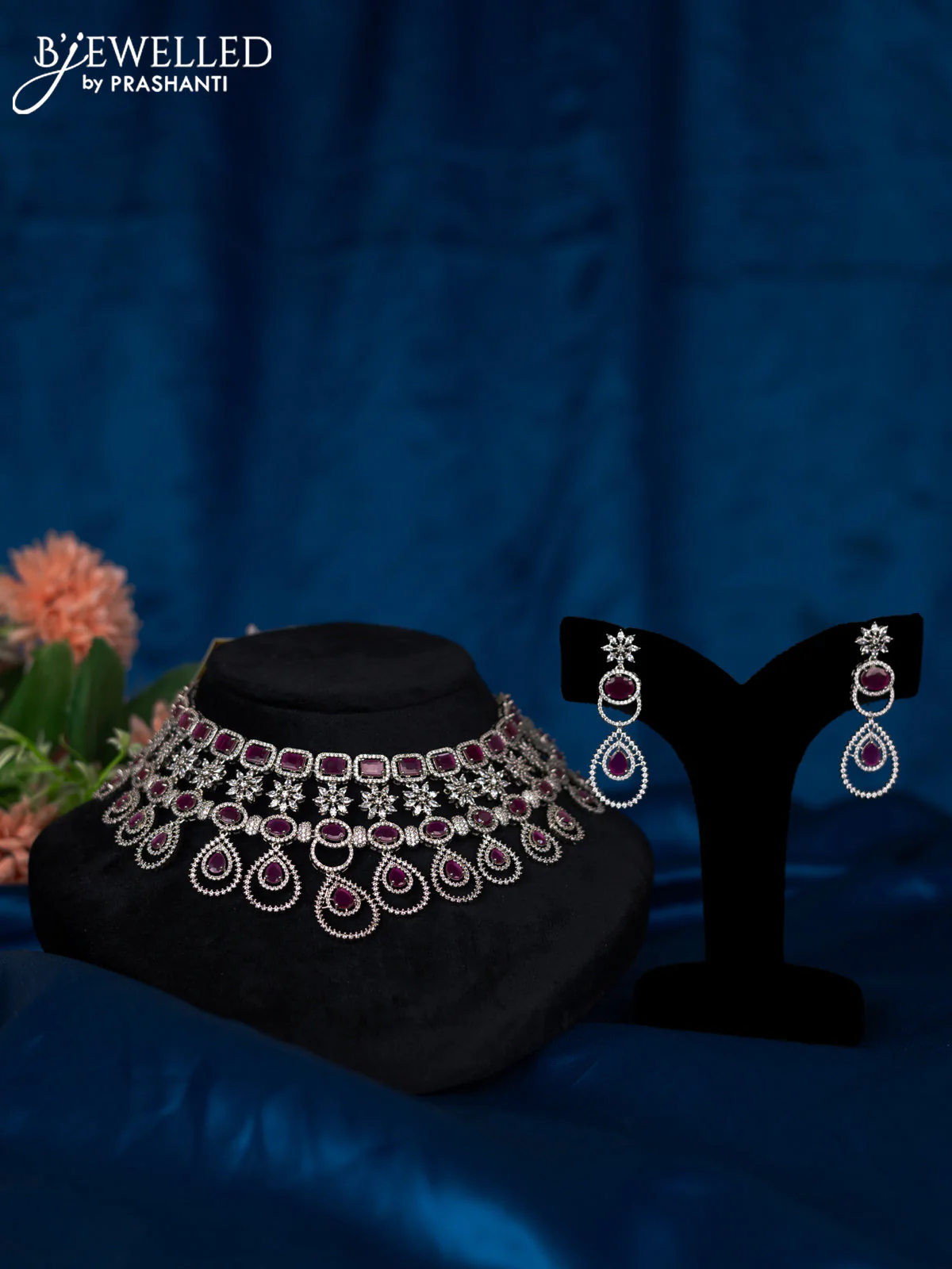 Zircon choker with ruby and cz stones