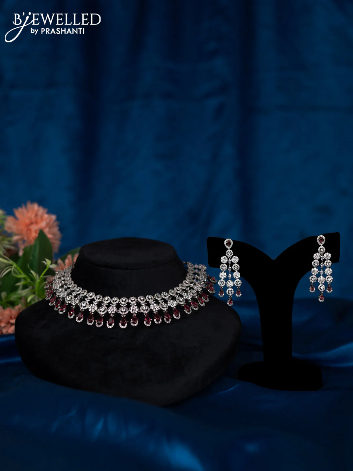 Zircon choker with ruby and cz stones