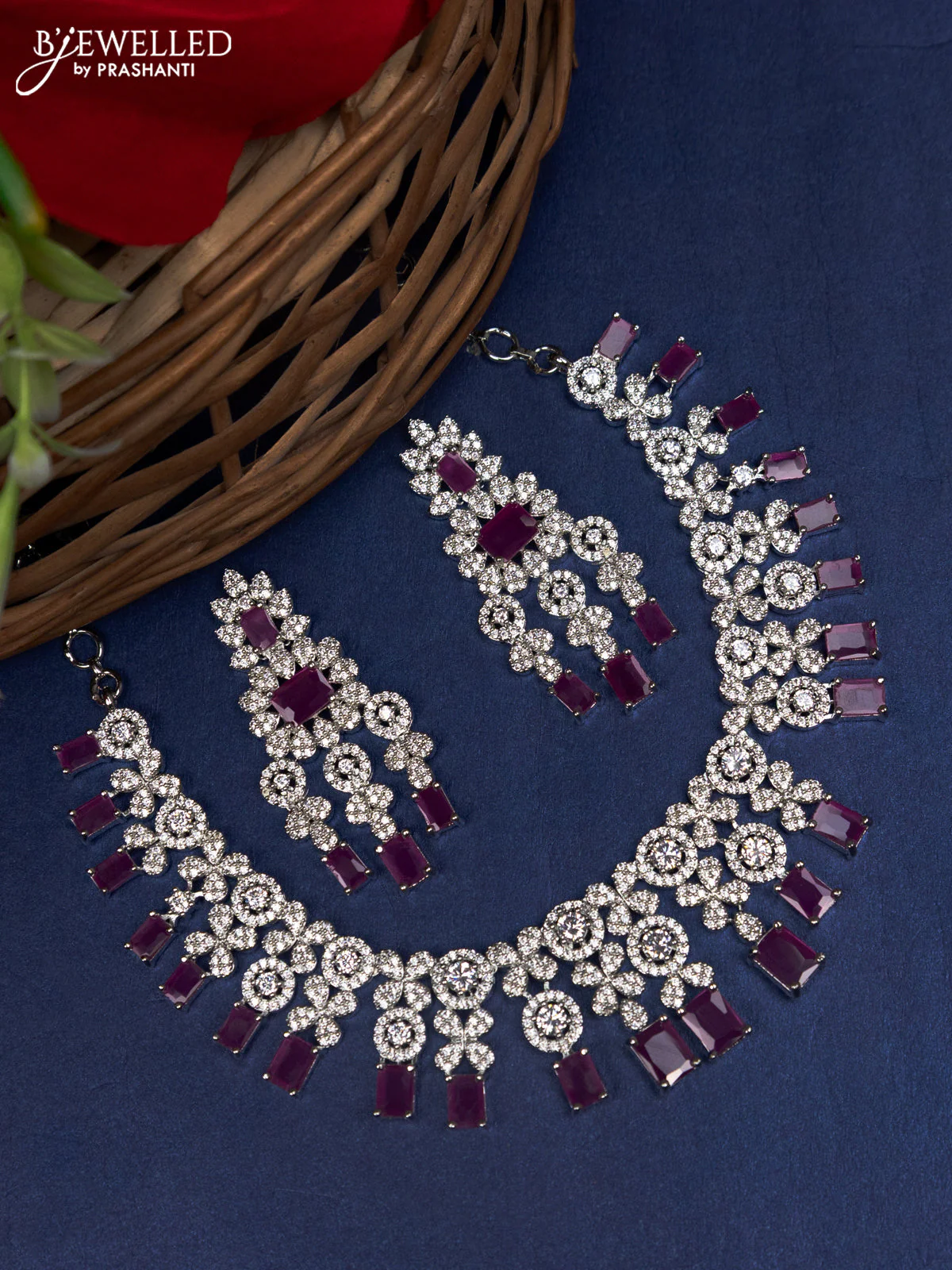 Zircon choker with ruby and cz stones