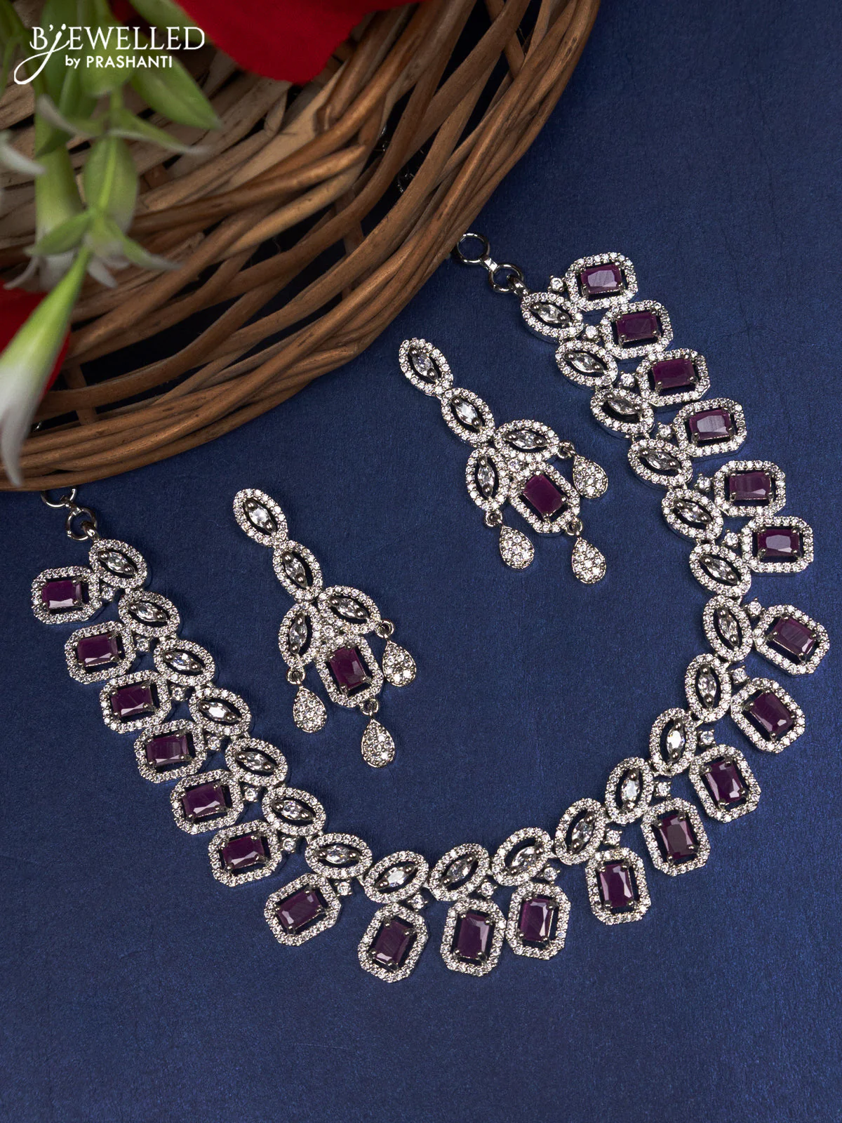 Zircon choker with ruby and cz stones