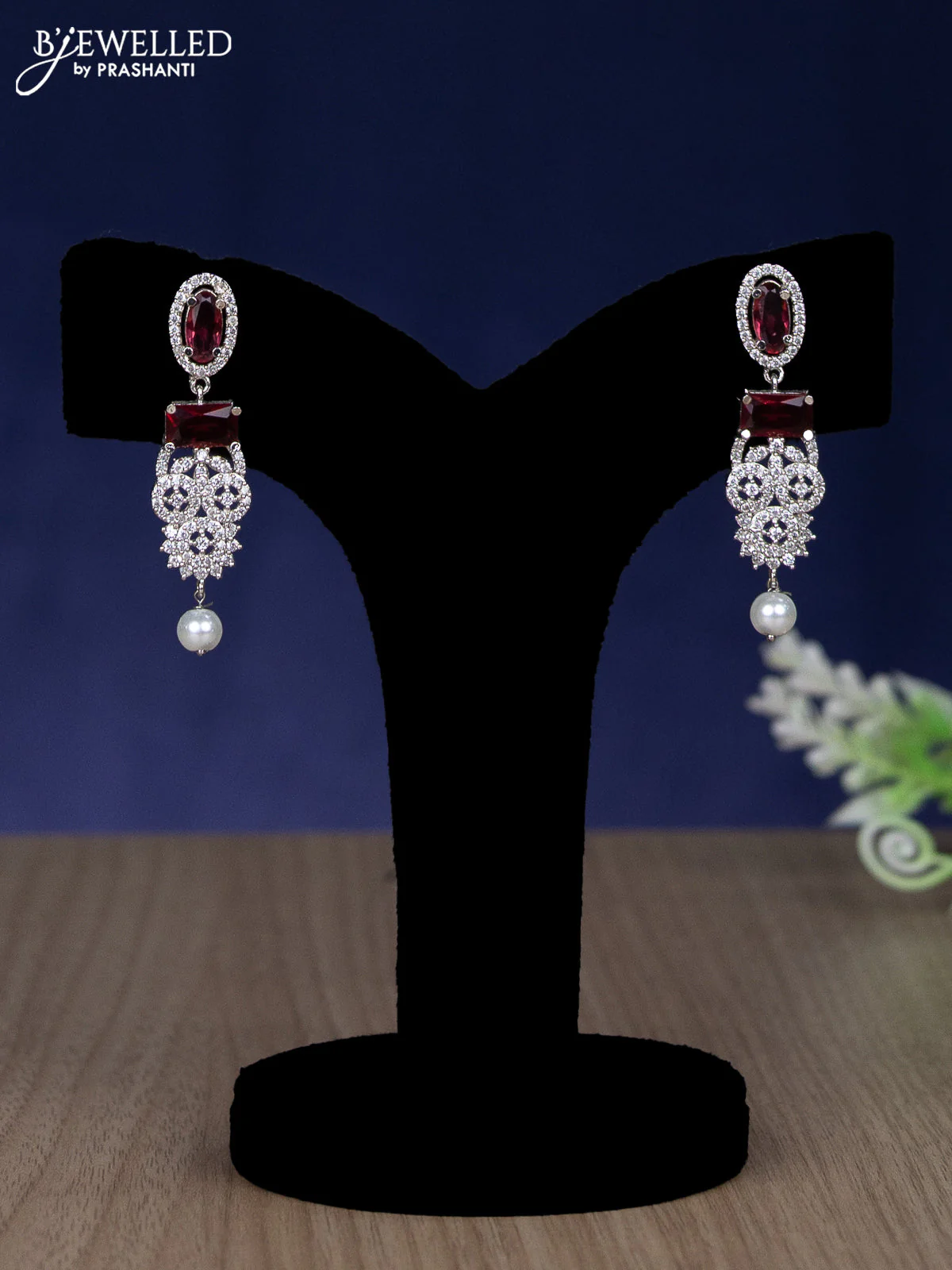 Zircon choker with ruby & cz stones and pearl hangings - Image 2