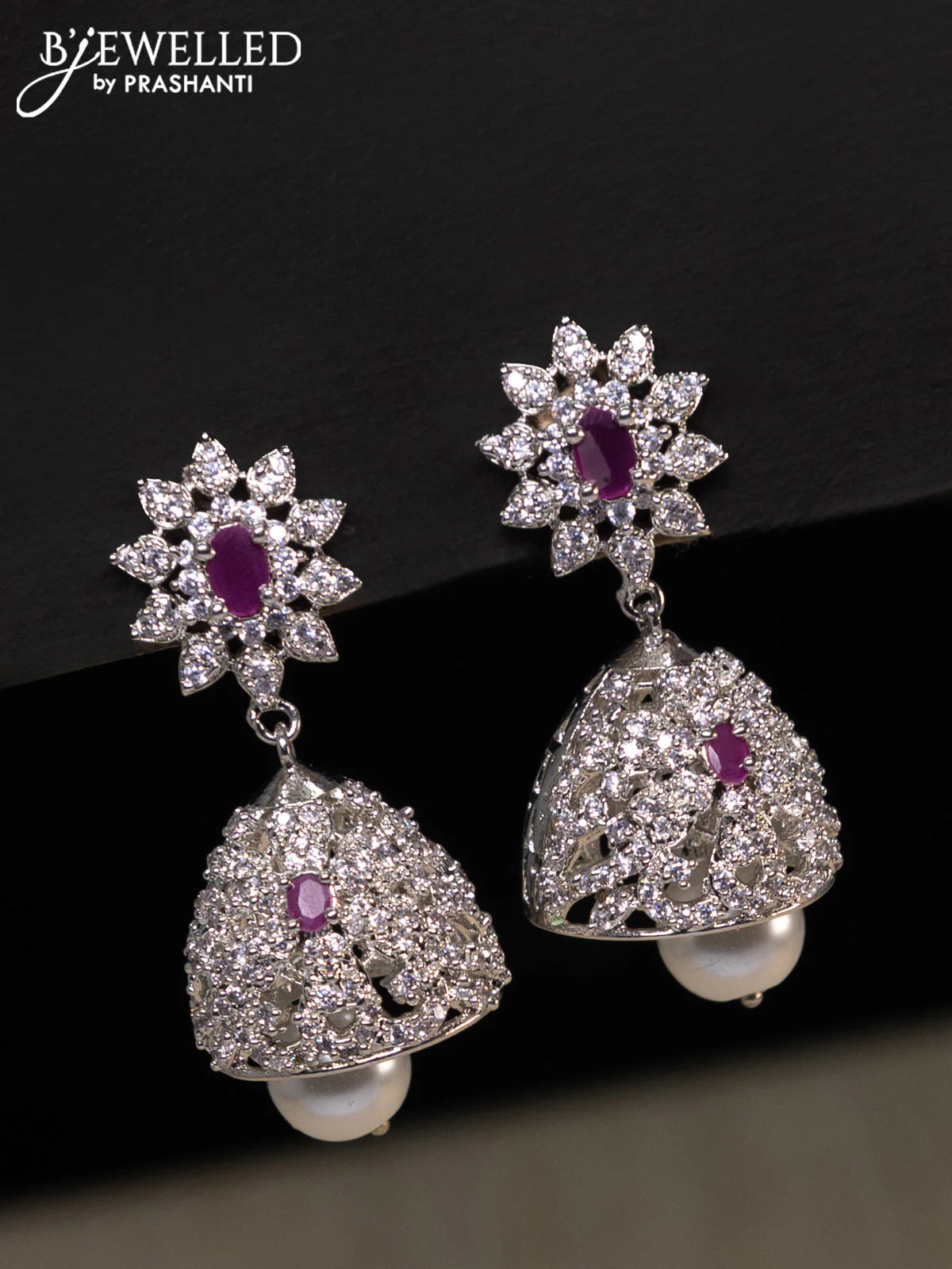 Zircon choker with ruby & cz stones and pearl hangings - Image 2
