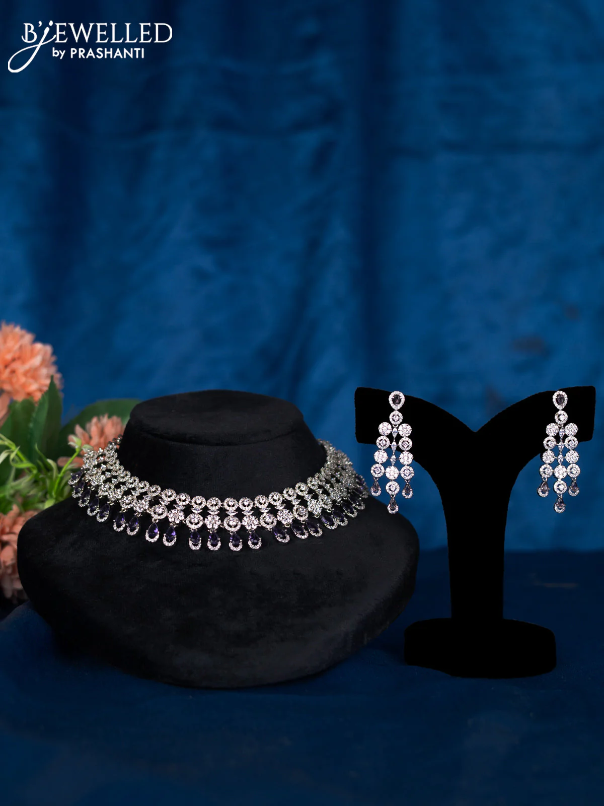 Zircon choker with violet and cz stones