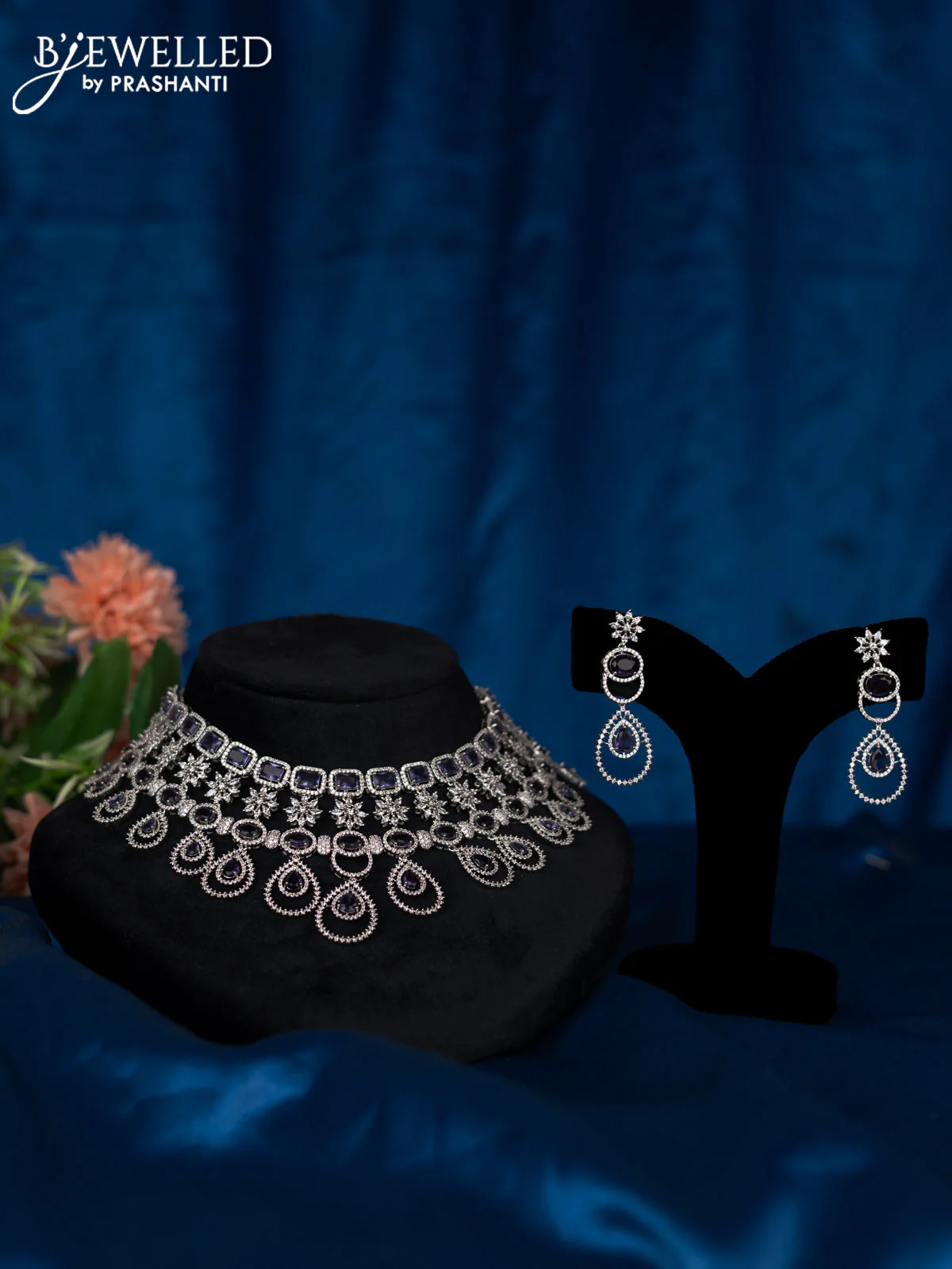 Zircon choker with violet and cz stones