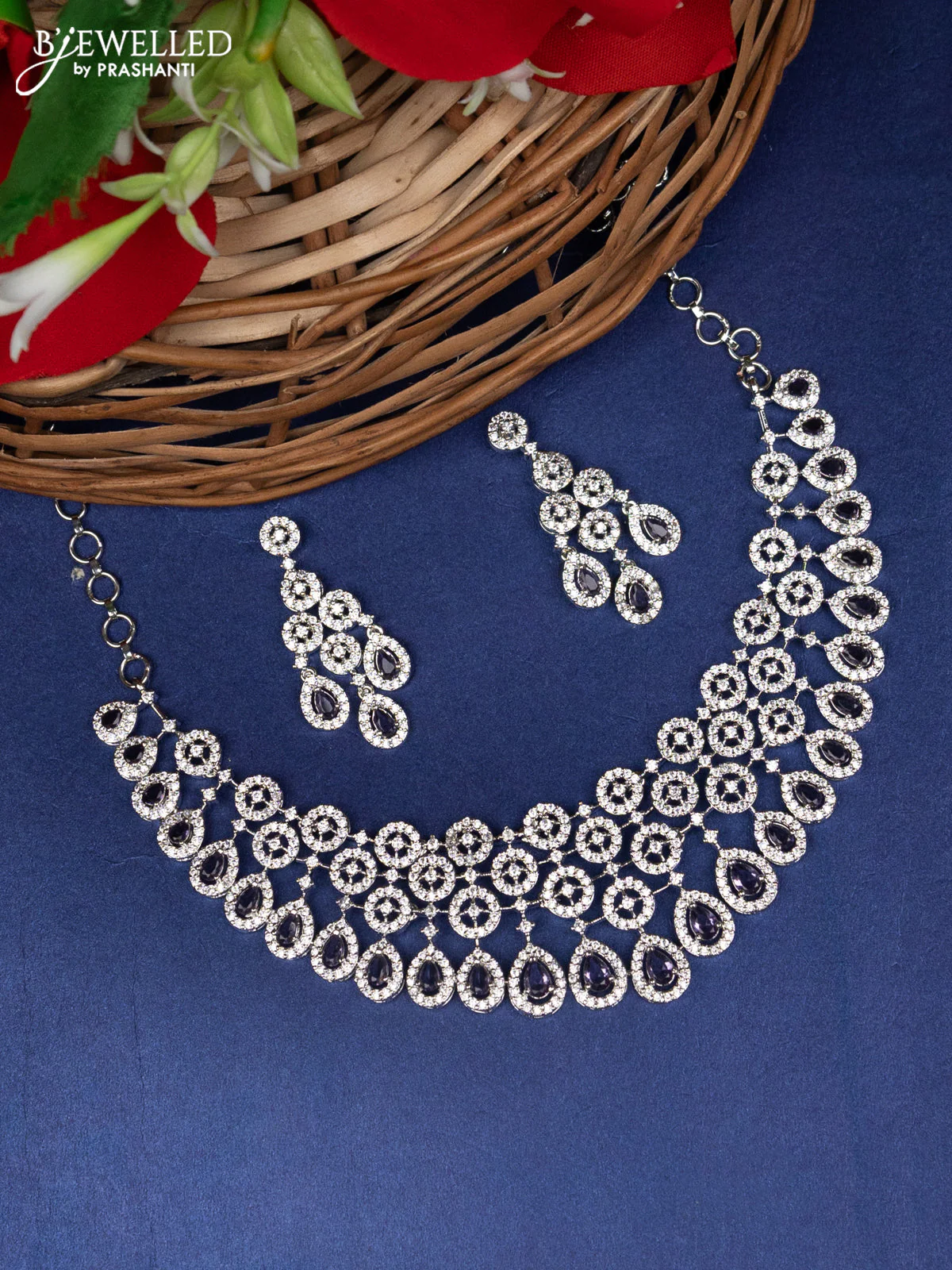 Zircon choker with violet and cz stones