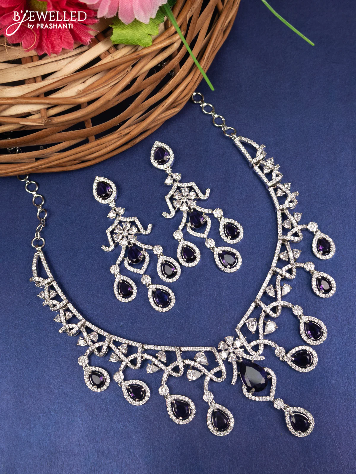 Zircon choker with violet and cz stones