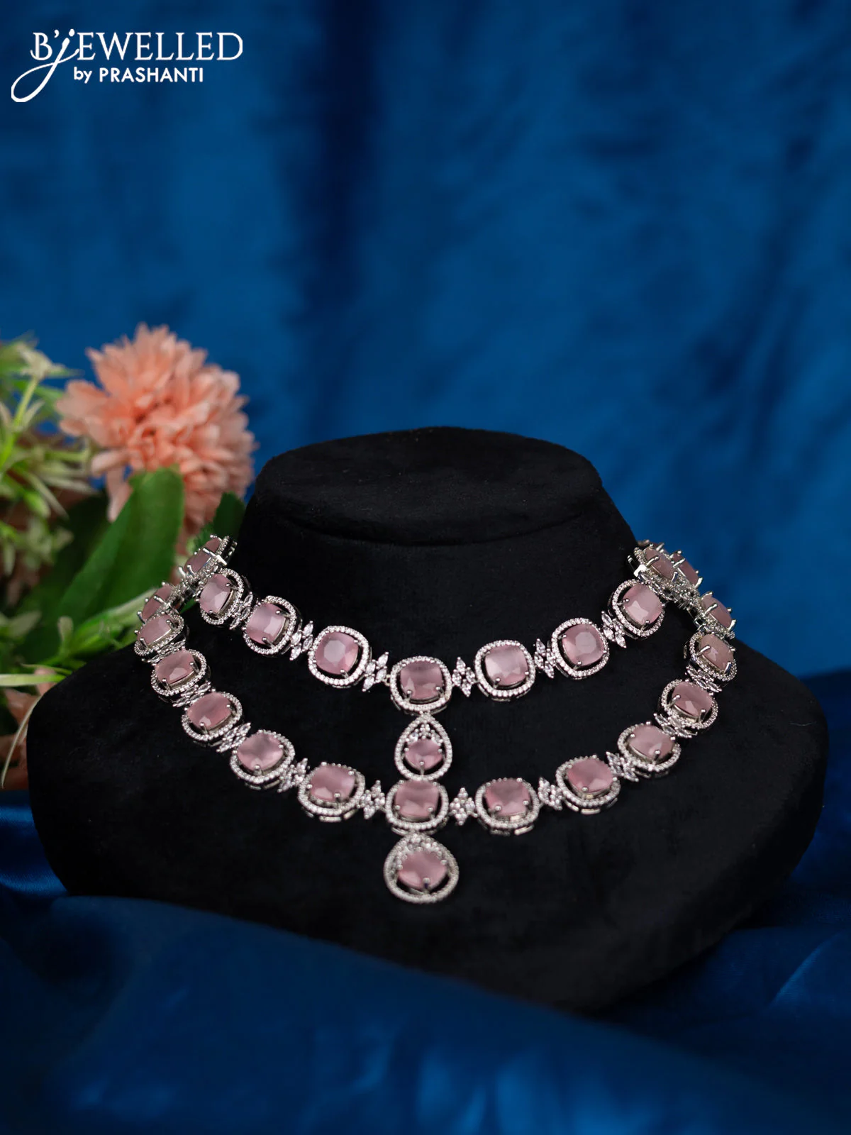 Zircon double layer choker with baby pink and cz stones - Image 2